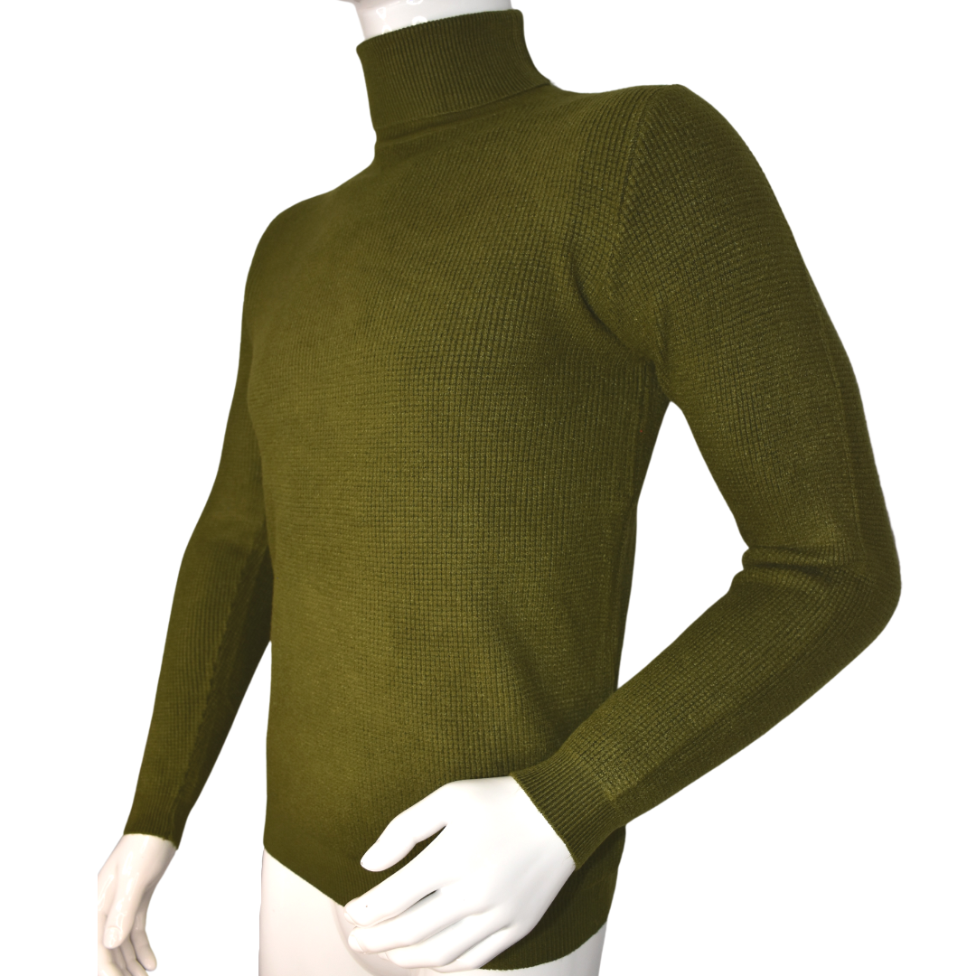 Sweater Hombre Elasticado Cuello Alto Beatle Verde Musgo-6