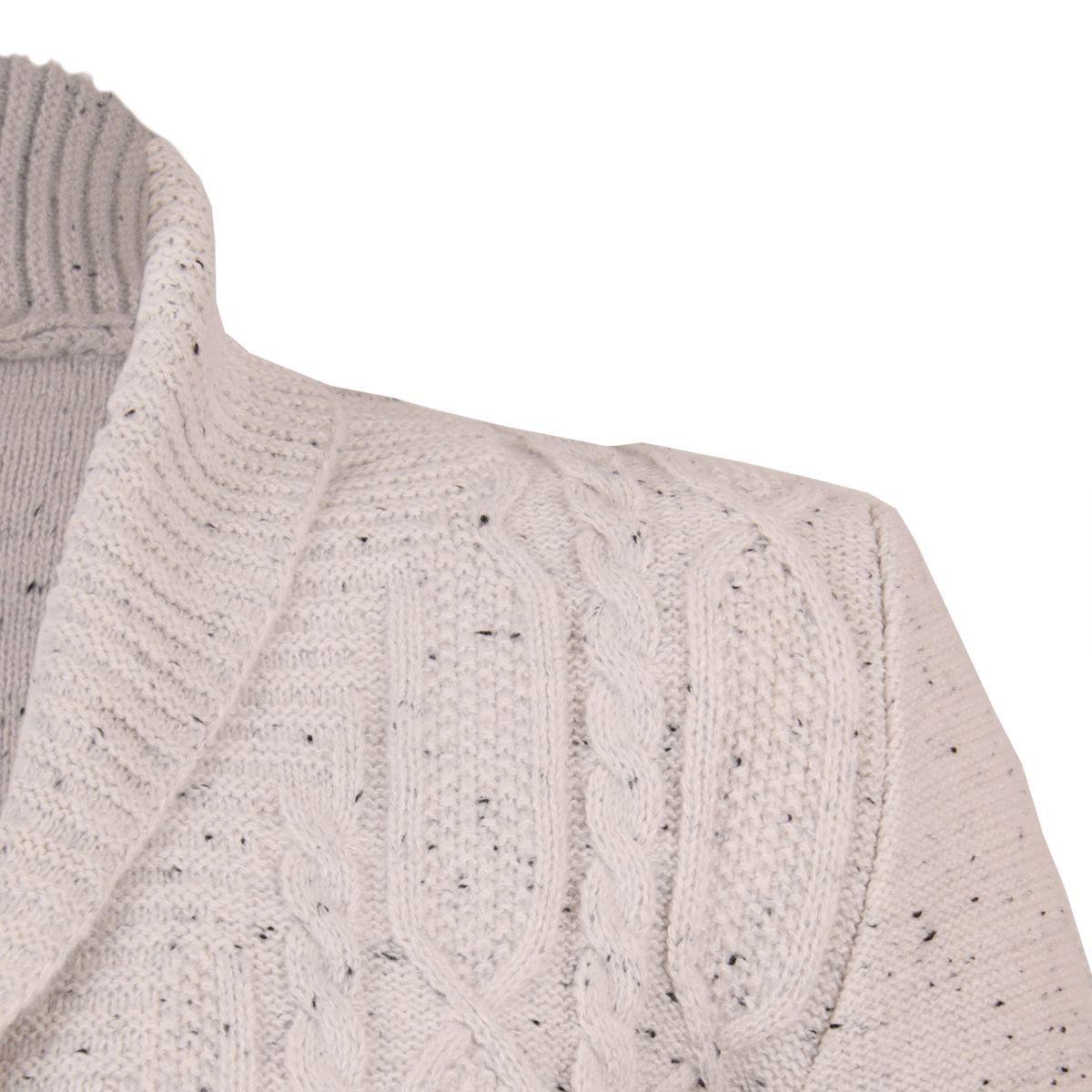 Chaleco Blanco Tejido Trenzado Con Bolsillos Abotonado y Puntos Modelo 15 -3