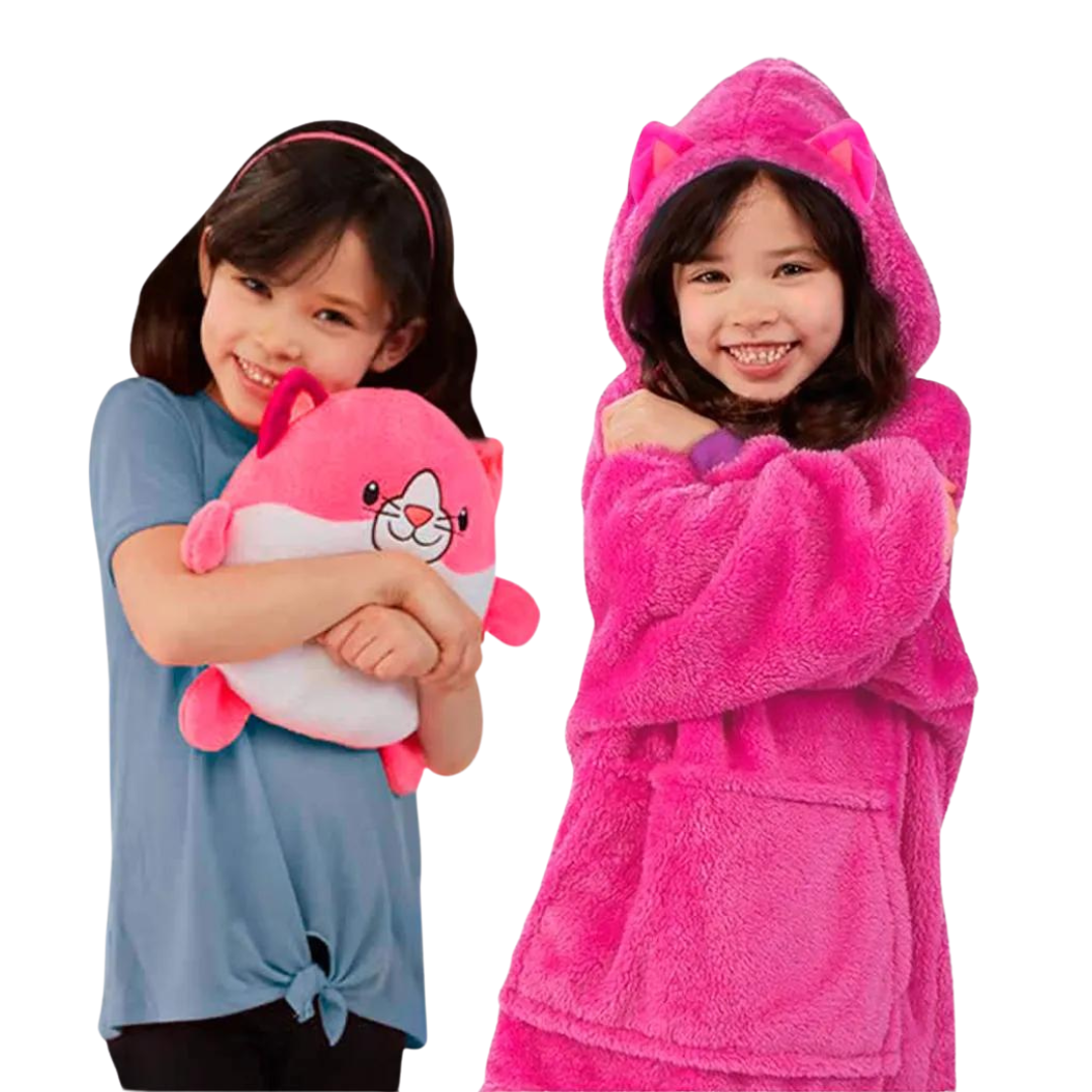  Peluche Polerón Gato Rosa Con Capucha Divertido Y Calentito-3