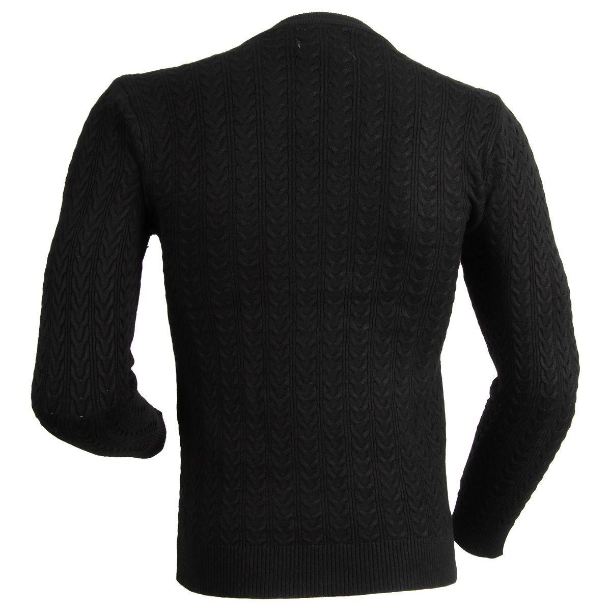  Sweater De Hombre Cuello Redondo Negro-3