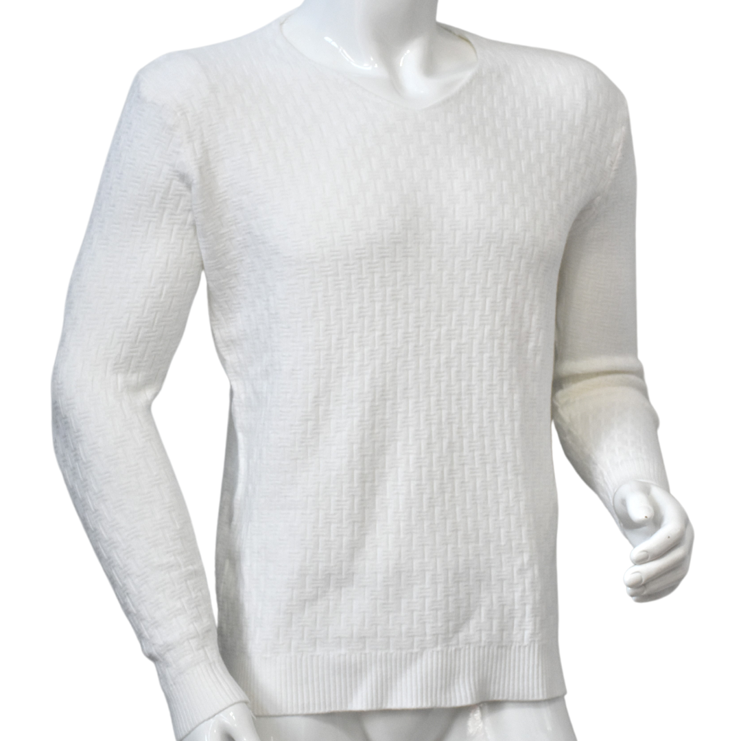 Sweater De Hombre Cuello V Blanco-0