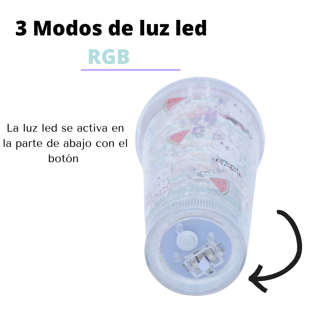 Vaso Monito Morado con Luz Multicolor Diseño Transparente Gato Kawaii-7