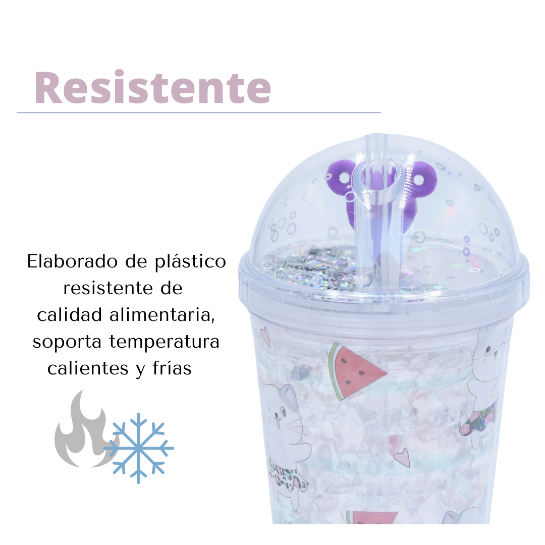 Vaso Monito Morado con Luz Multicolor Diseño Transparente Gato Kawaii-6