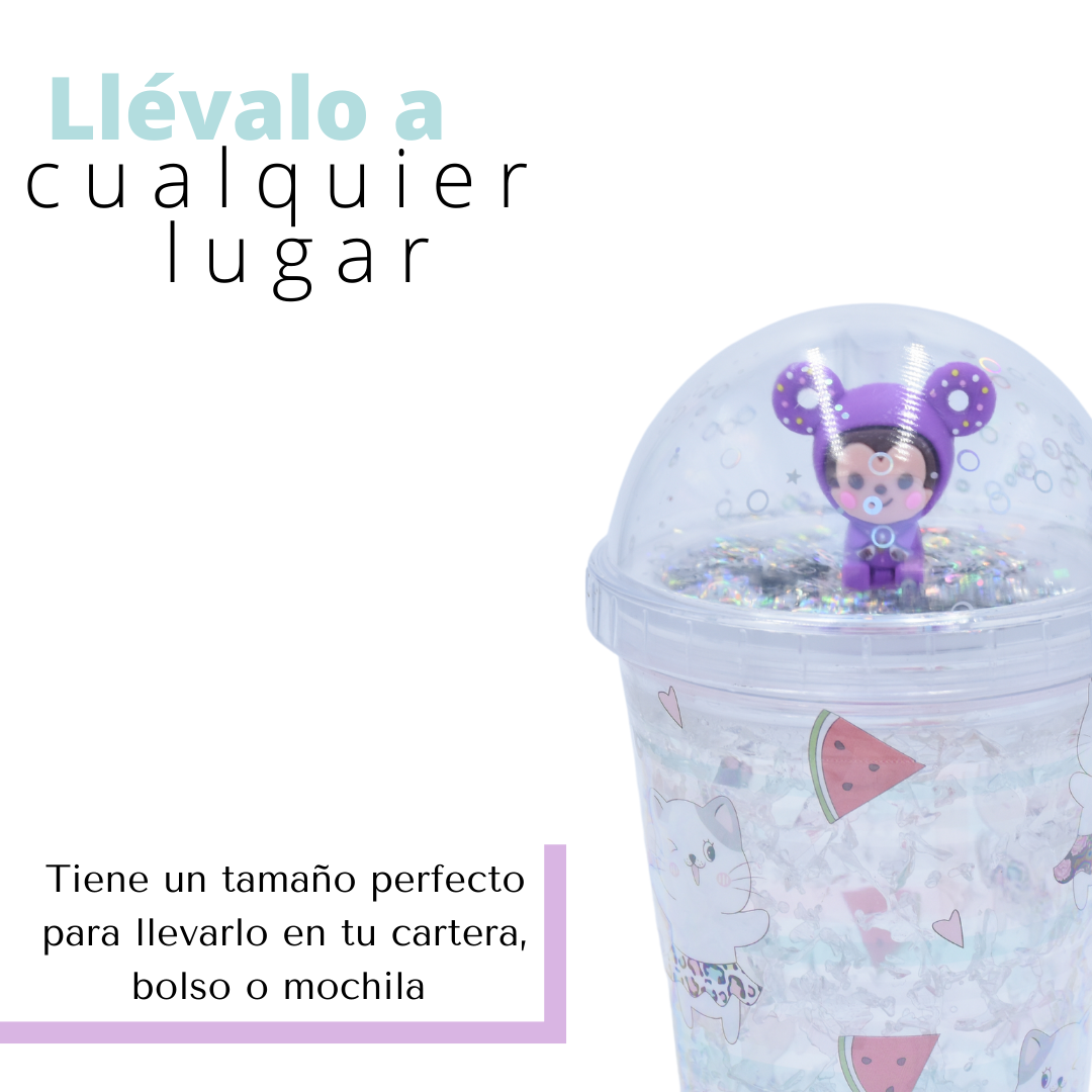 Vaso Monito Morado con Luz Multicolor Diseño Transparente Gato Kawaii-5