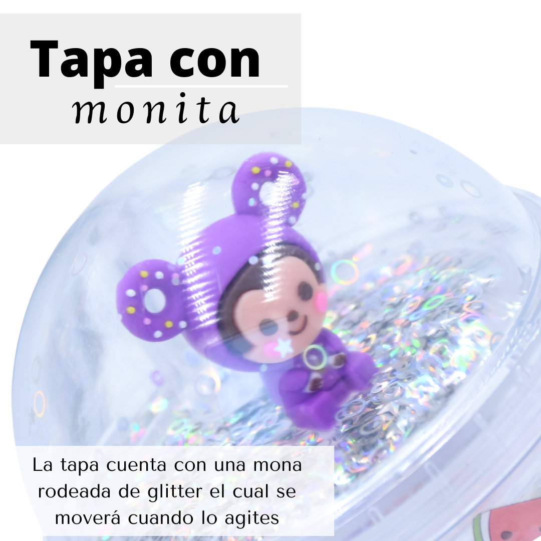 Vaso Monito Morado con Luz Multicolor Diseño Transparente Gato Kawaii-3