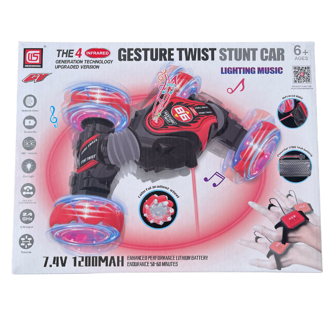 Auto Control Remoto Grande Rojo Acrobático Sensor De Mano-4
