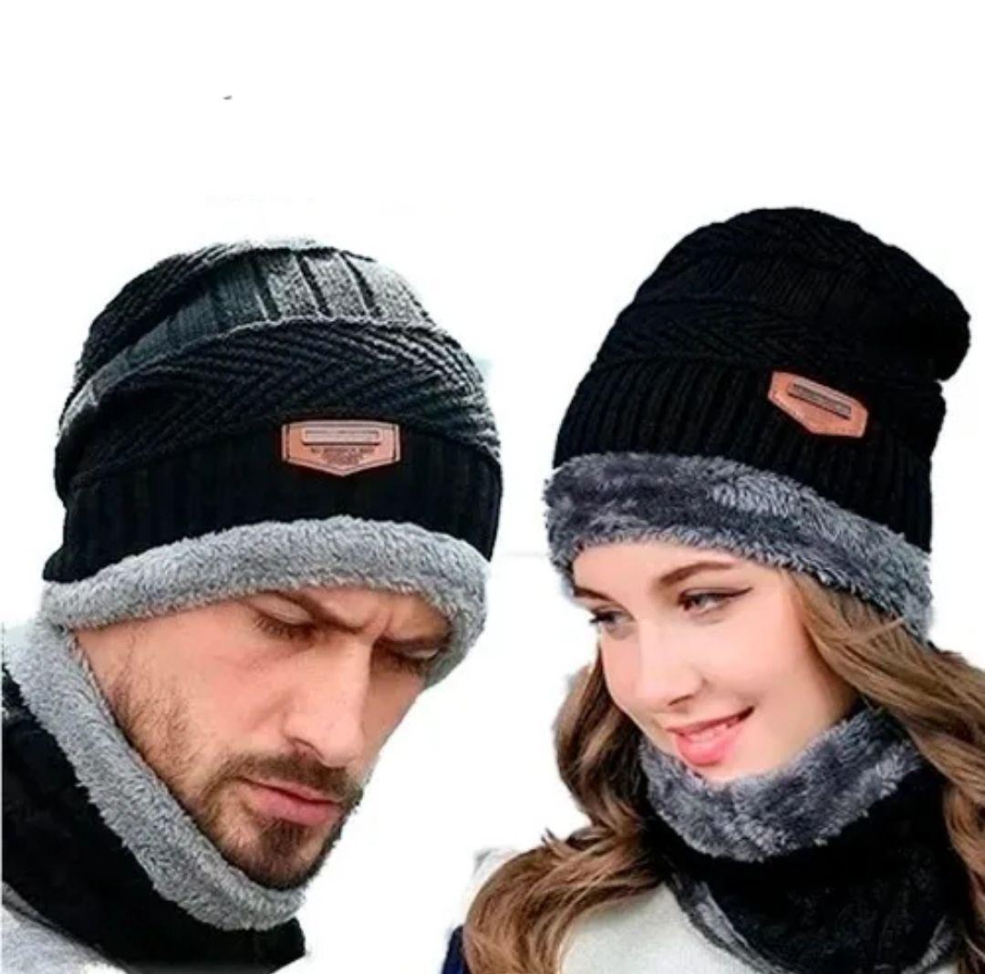 Gorro Invierno De Lana Con Cuello Abrazador Forrado Con Chiporro-2