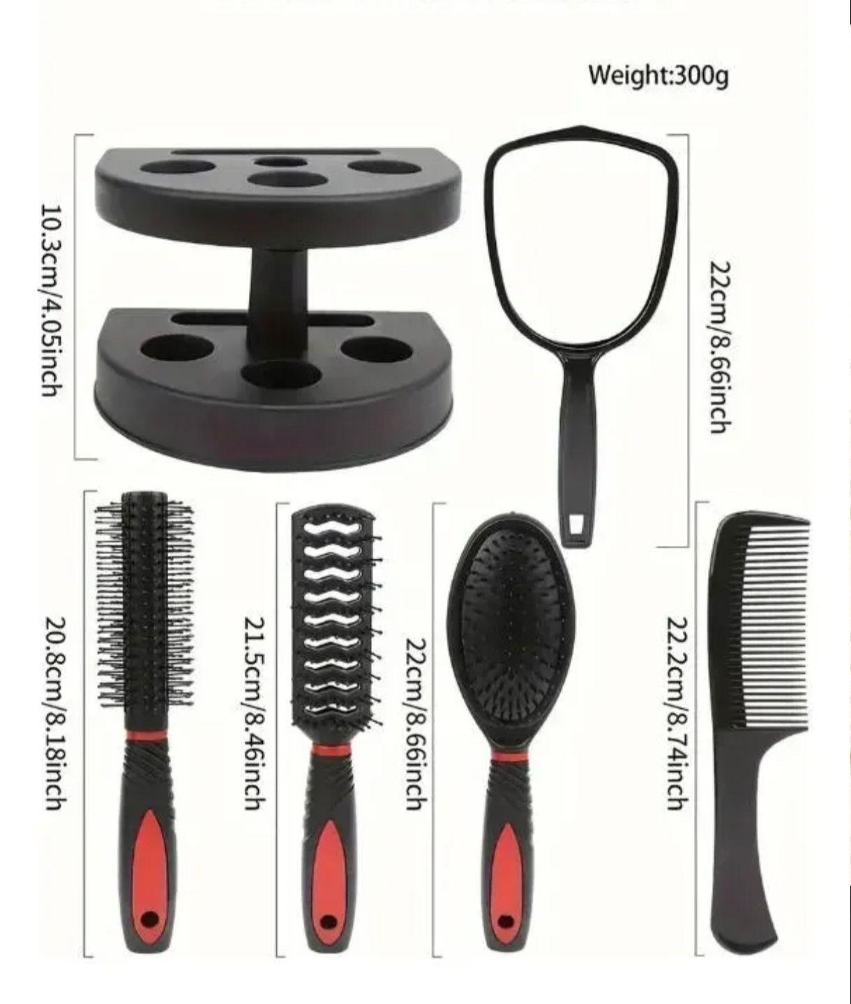 Kit de Cepillos para Cabello con Espejo y Soporte Organizador de Tocador-2