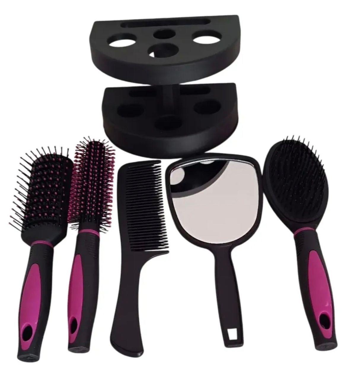 Kit de Cepillos para Cabello con Espejo y Soporte Organizador de Tocador-3