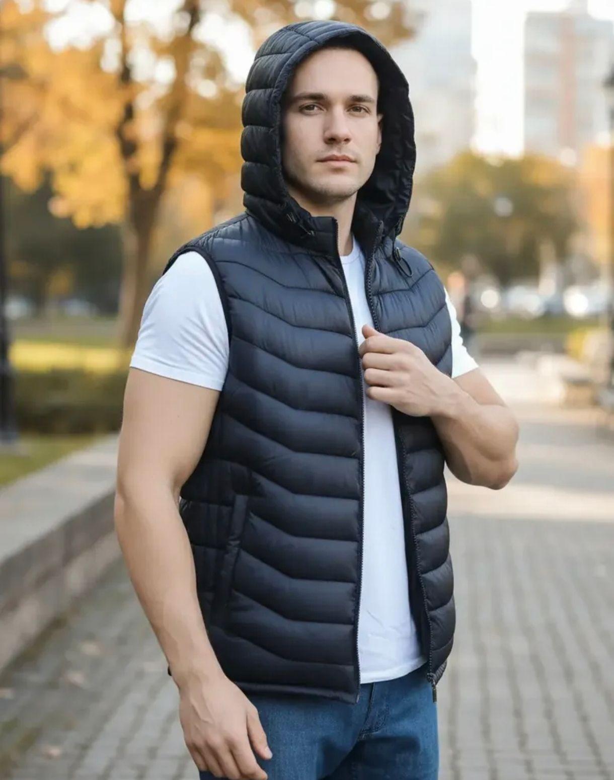 Parka Sin Mangas Con Capucha Para Hombre-3
