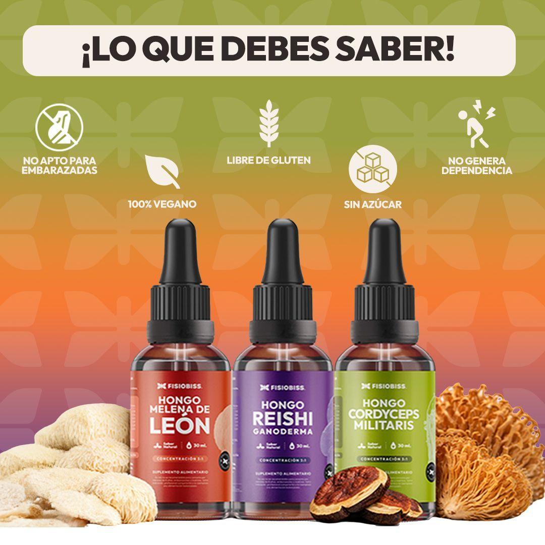 Pack Bienestar Integral Melena de Leon Reishi Cordyceps Extracto Gotas 30ml X3 FISIOBISS-3
