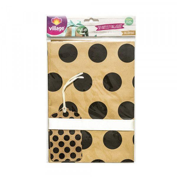 PACK 2 PAPEL DE REGALO KRAFT PUNTOS NEGROS RHEIN-0