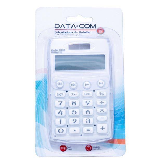 CALCULADORA BOLSILLO  10 DIGITOS BLANCA PILA Y SOLAR DATACOM-0