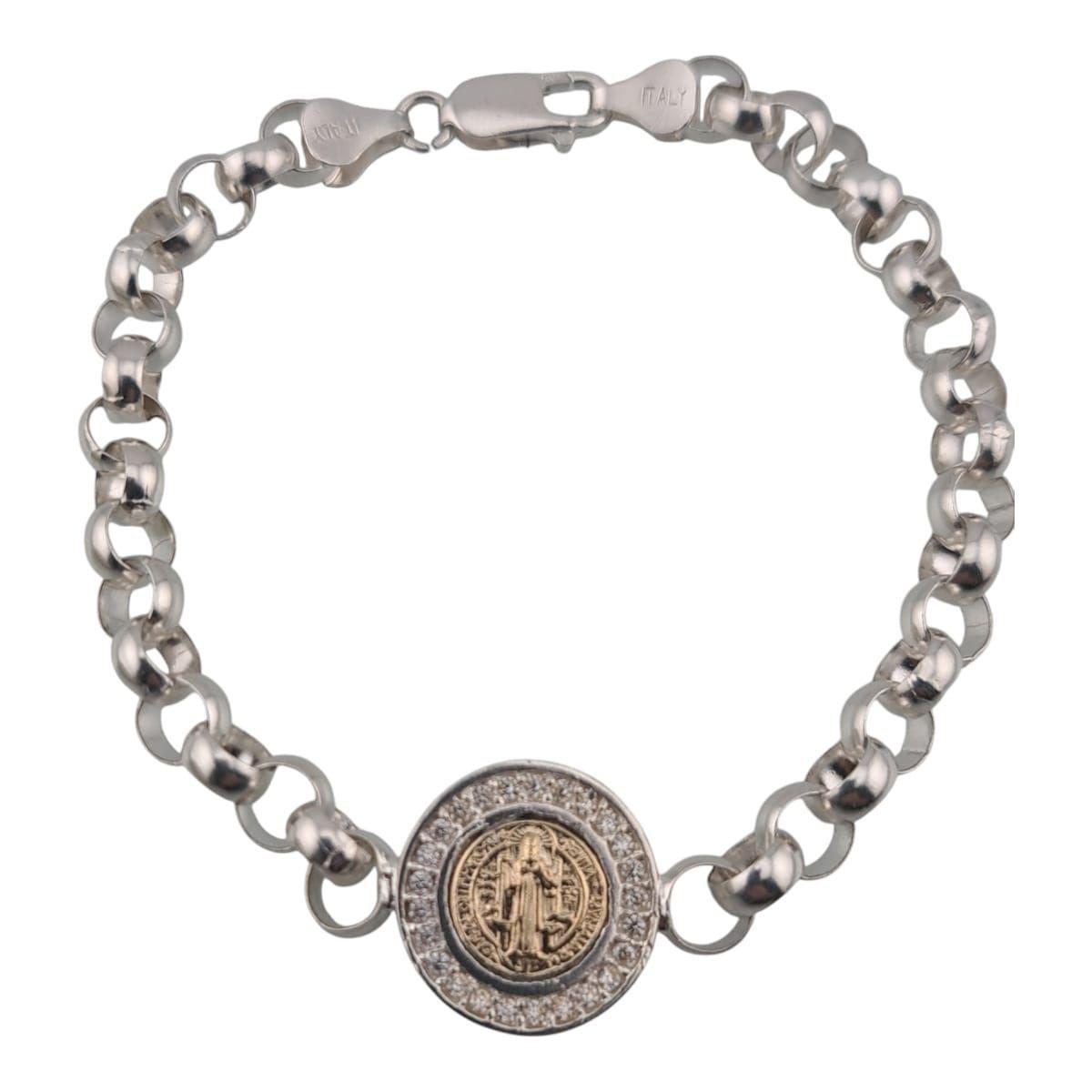 PULSERA SAN BENITO PARA MUJER ELABORADA EN PLATA ITALIANA 925 Y CIRCONES-0