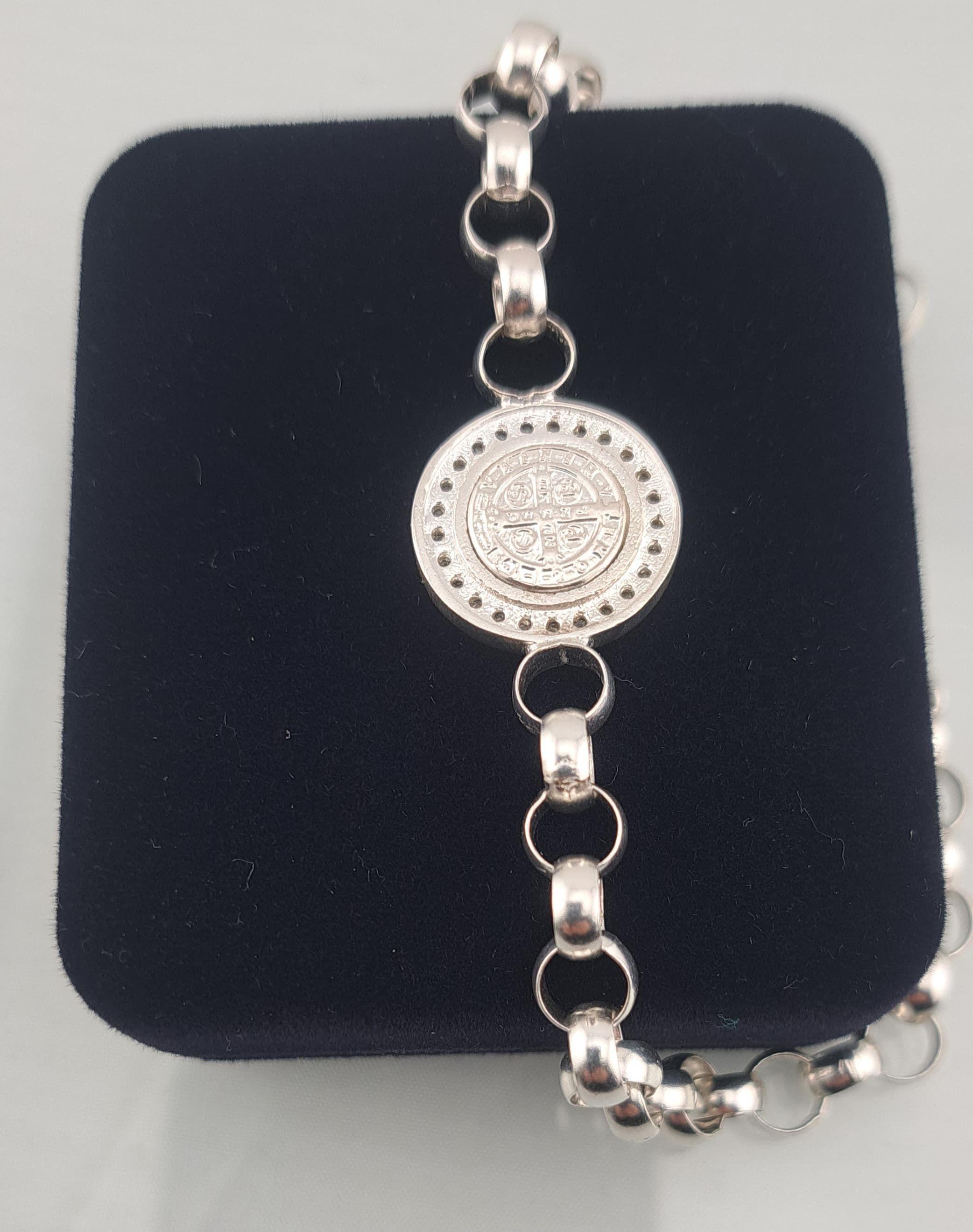 PULSERA SAN BENITO PARA MUJER ELABORADA EN PLATA ITALIANA 925 Y CIRCONES-3