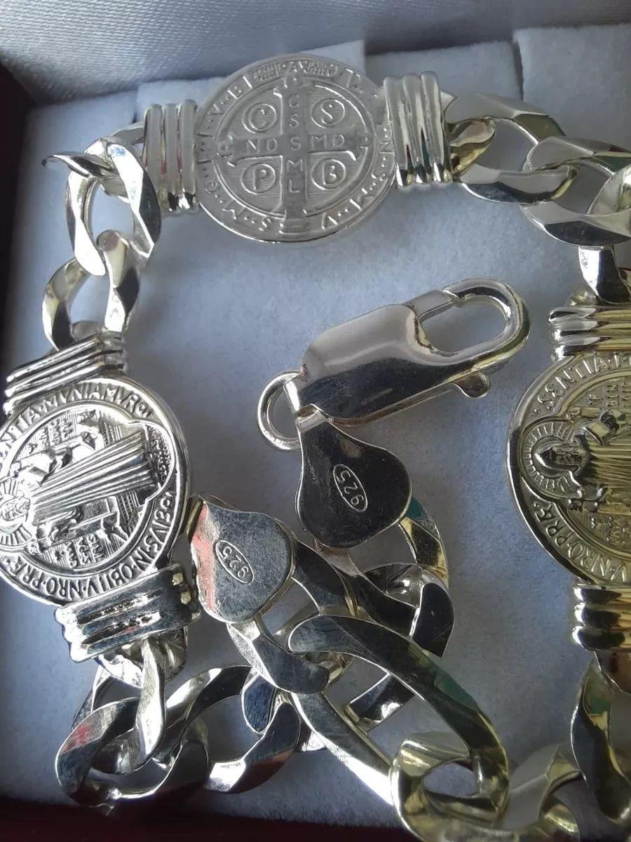 PULSERA SAN BENITO PARA HOMBRE ELABORADA EN PLATA ITALIANA 925-5