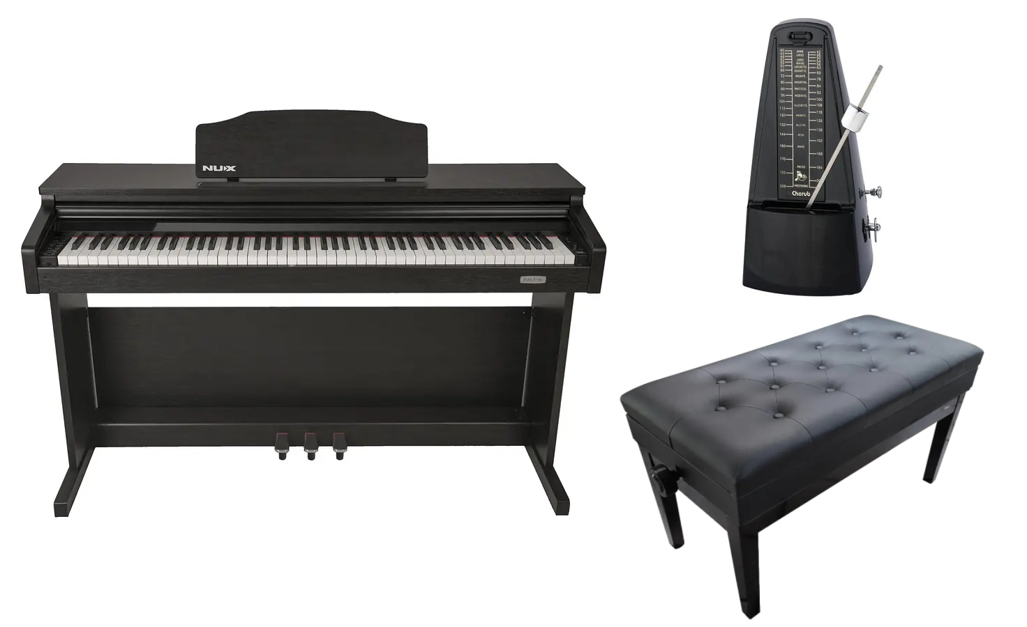 Full Pack Piano Digital Nux WK-520 + Silla Teclado Pro Negra AP-5104 + Metrónomo Cherub WSM-330-0