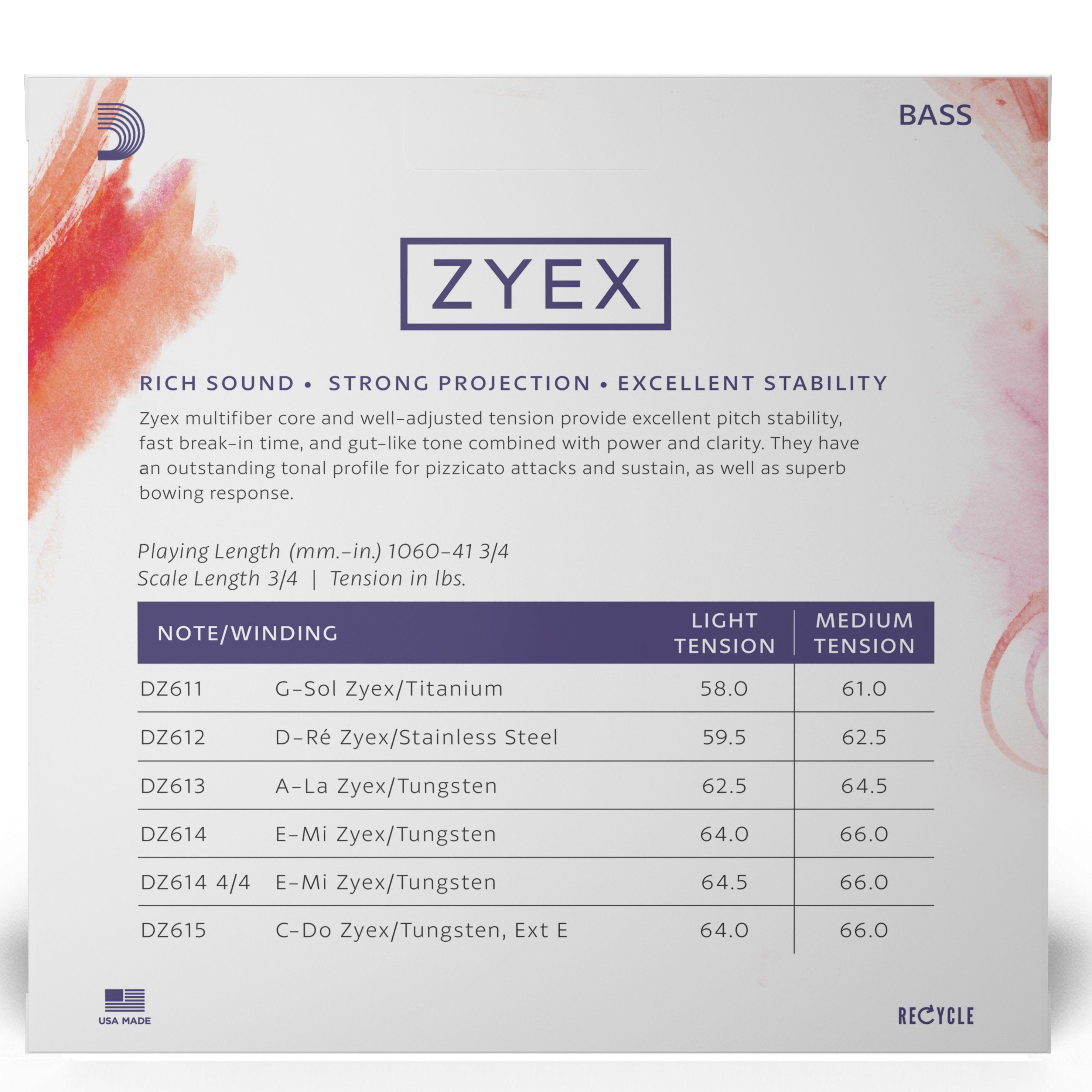 Set de cuerdas Bajo 3/4 Zyex Med DZ610 3/4M Daddario-2