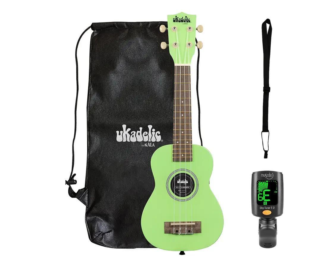 Full pack Ukelele Soprano Kala Ukadelic Grasshopper + Afinador Cromático Clip + Correa Allegro-0