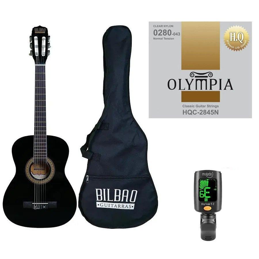Full Pack Guitarra Acústica Bilbao Bil-34-bk + Set de Cuerdas Olympia + Afinador Cromático Clip-0