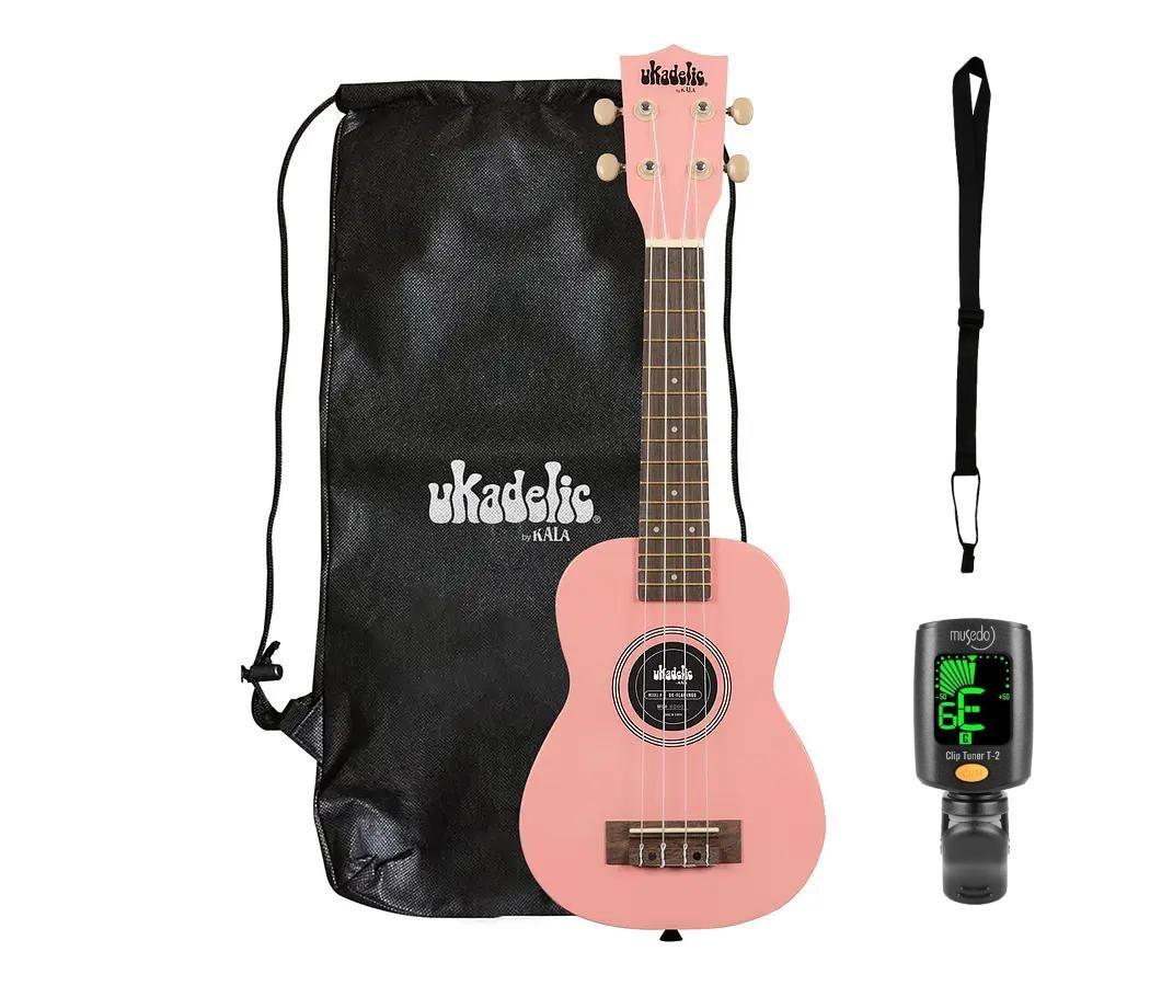 Full Pack Ukelele Kala Ukadelic Soprano Flamingo + Afinador Cromático Clip + Correa Allegro-1
