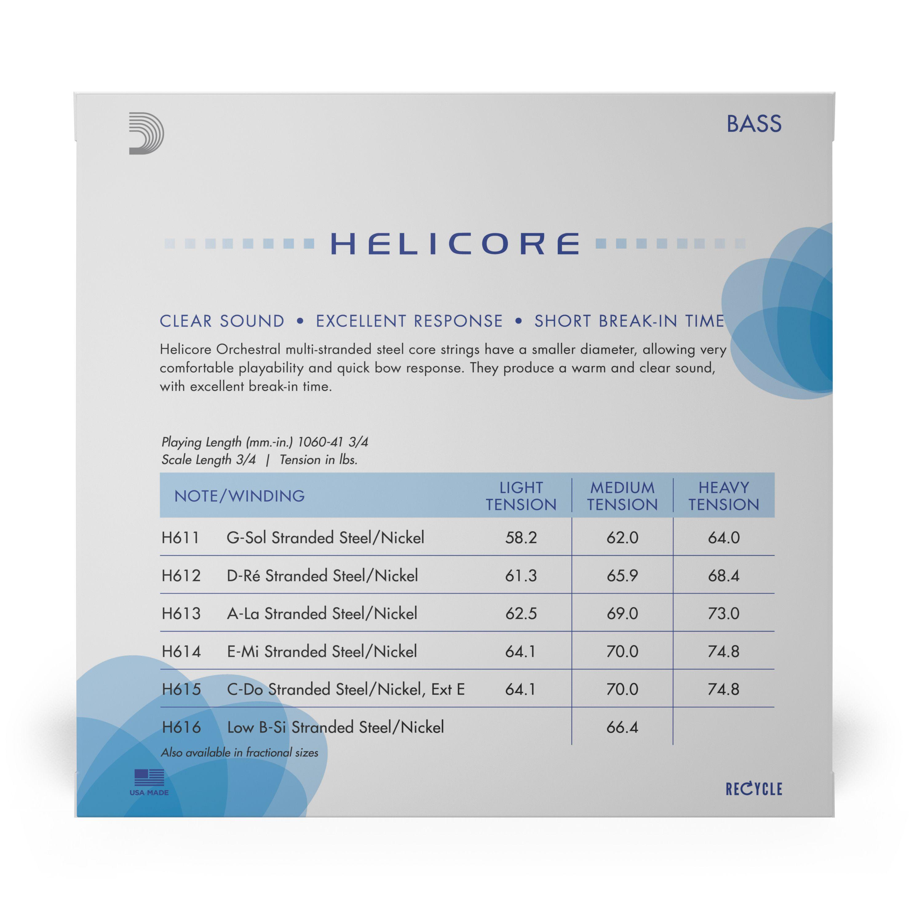 Set De Cuedas Contrabajo 3/4 Med Helic H610 3/4M Daddario-2