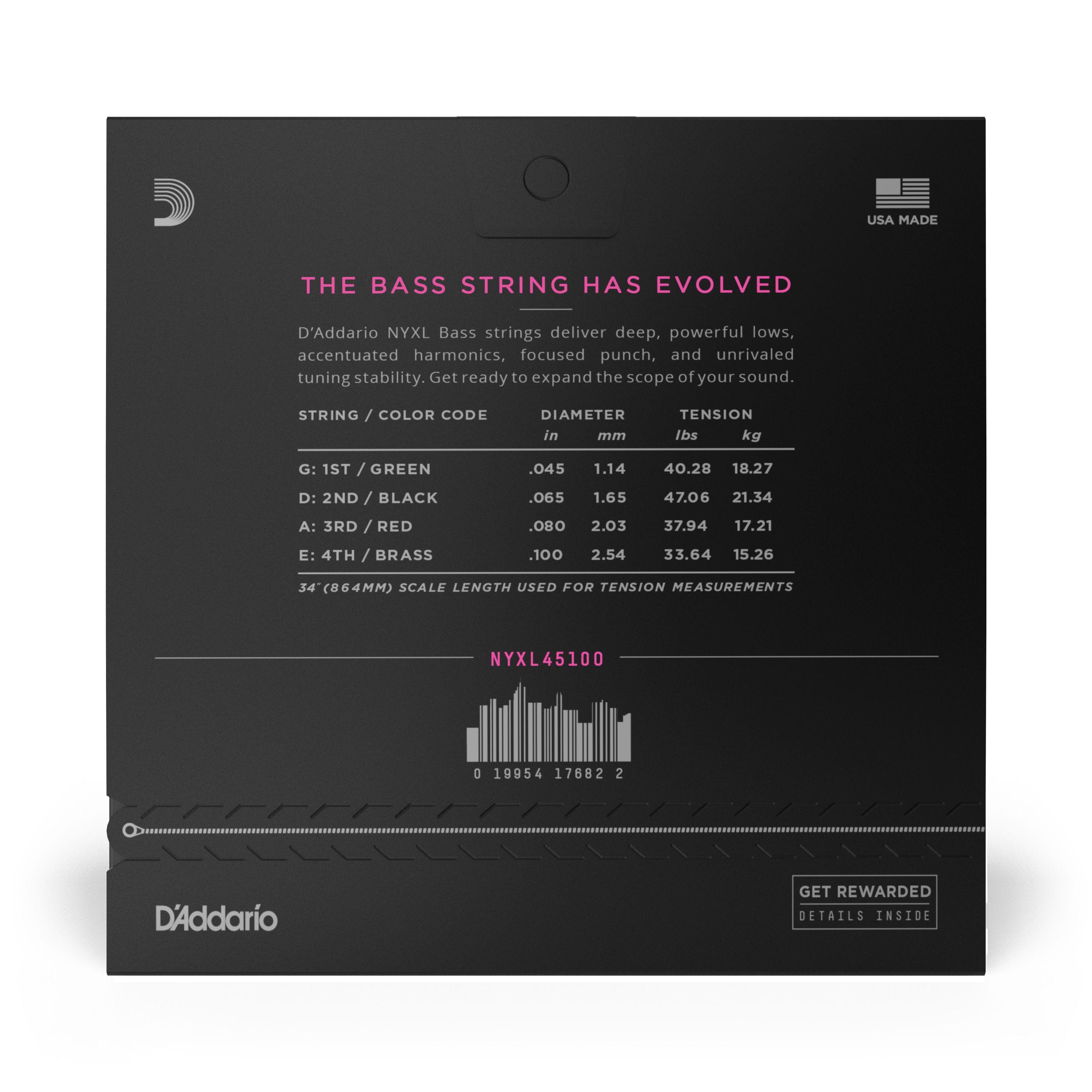 Set de cuerdas Bajo Nyxl 45-100 Long NYXL45100 Daddario-2