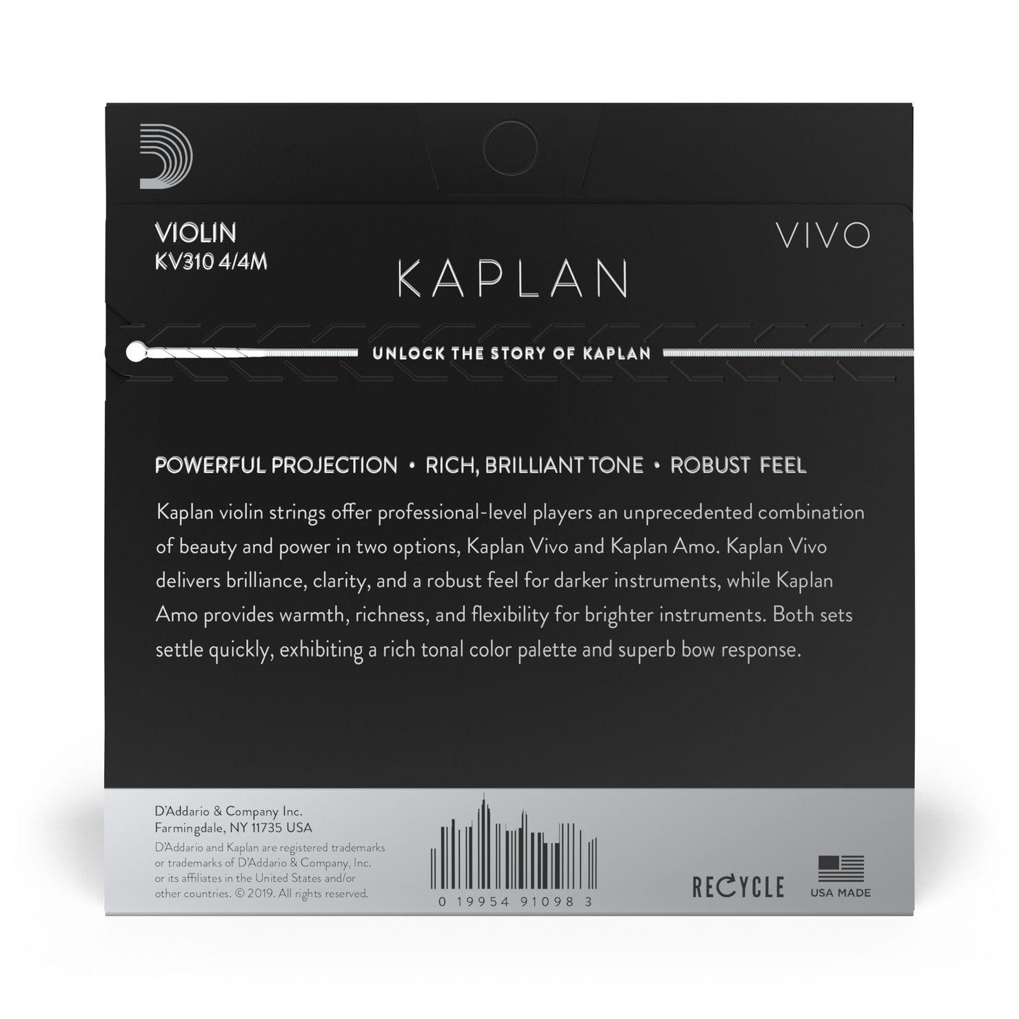 Set Cuerdas Violín 4/4 Kaplan Vivo T.Med Kv310 4/4M Daddario-2