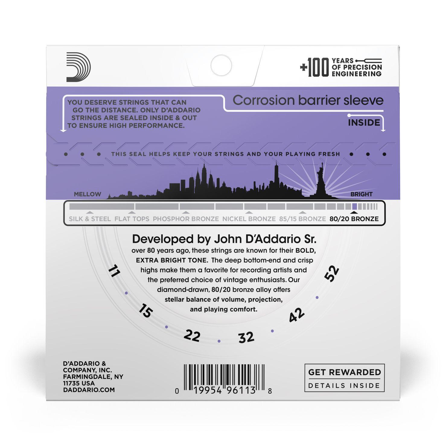 Set Cuerdas Guitarra Acústica 80/20 Blandas Ej13 Daddario-3