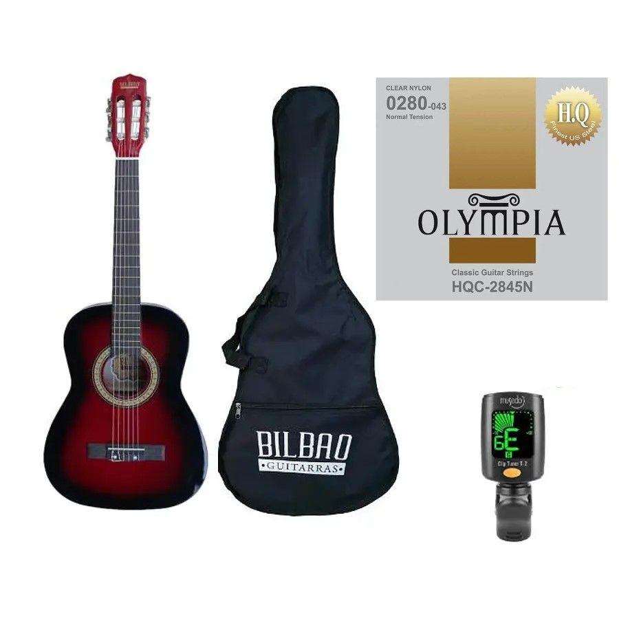 Full Pack Guitarra Acústica Bilbao para Niño BIL-12-RB + Cuerdas Olympia + Afinador Cromático Clip-0