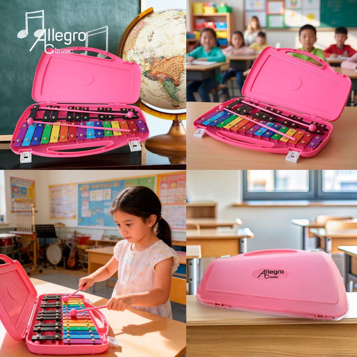 Metalófono Cromático De 25 Tonos Rosado All25Pd + Baqueta adicional-4
