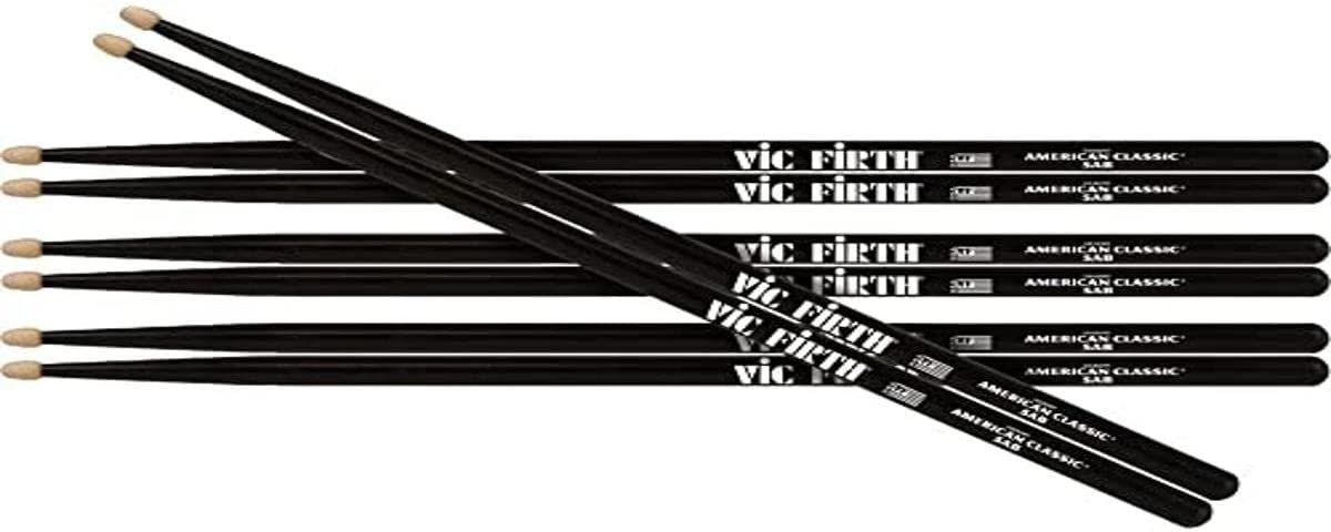 Pack 3 Baquetas + 1 de Obsequio Vic Firth American Classic 5AB Negro Punta de Madera-0