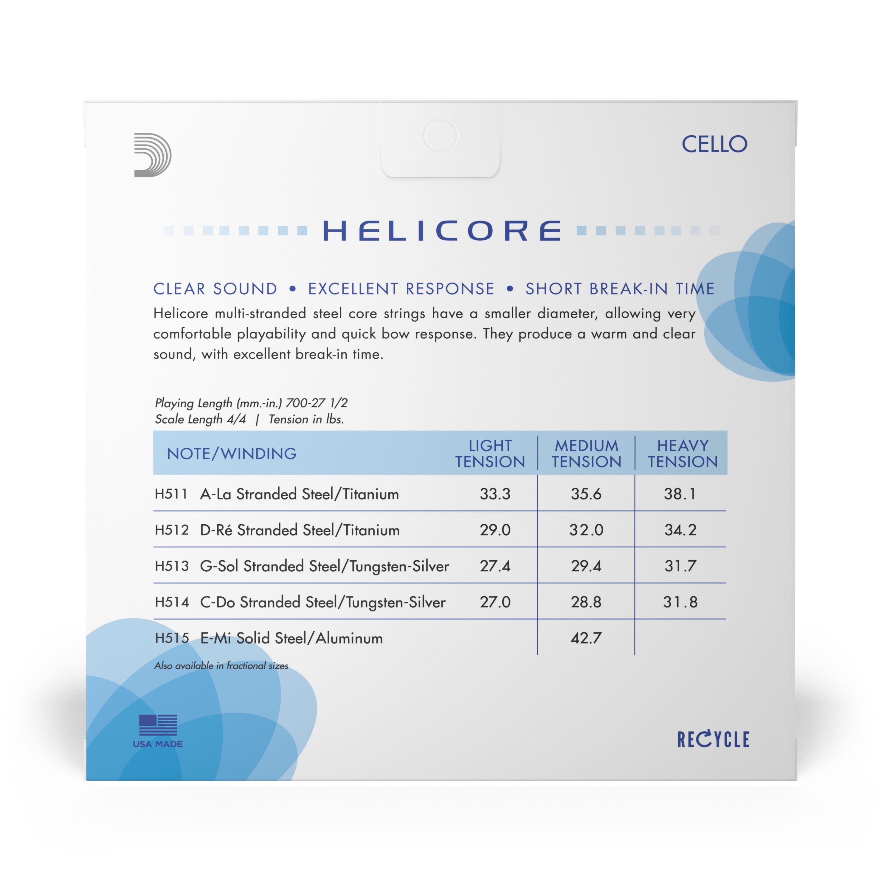 Set de cuerdas Cello 4/4 Helicore Med H510 4/4M Daddario-2