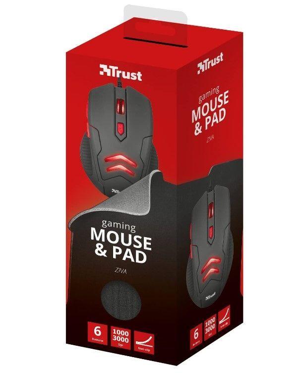 Combo Kit Trust Ziva Gaming Mouse Y Mousepad Bundl-4