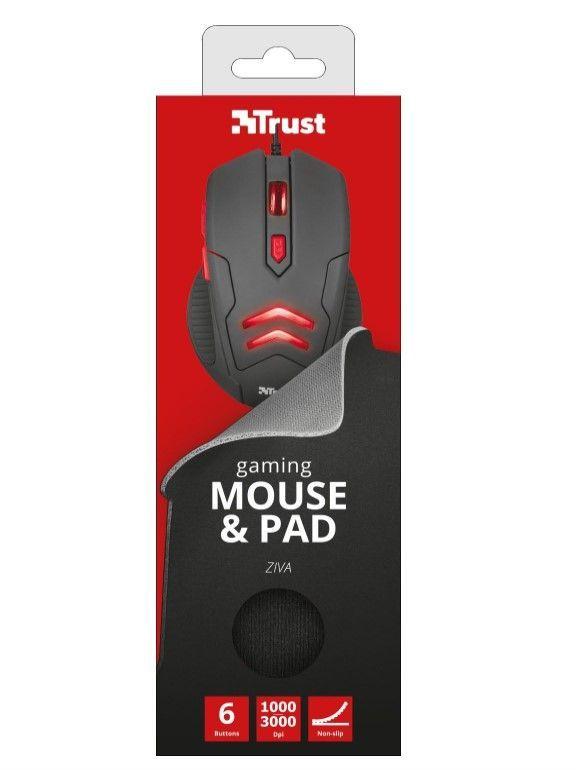 Combo Kit Trust Ziva Gaming Mouse Y Mousepad Bundl-5