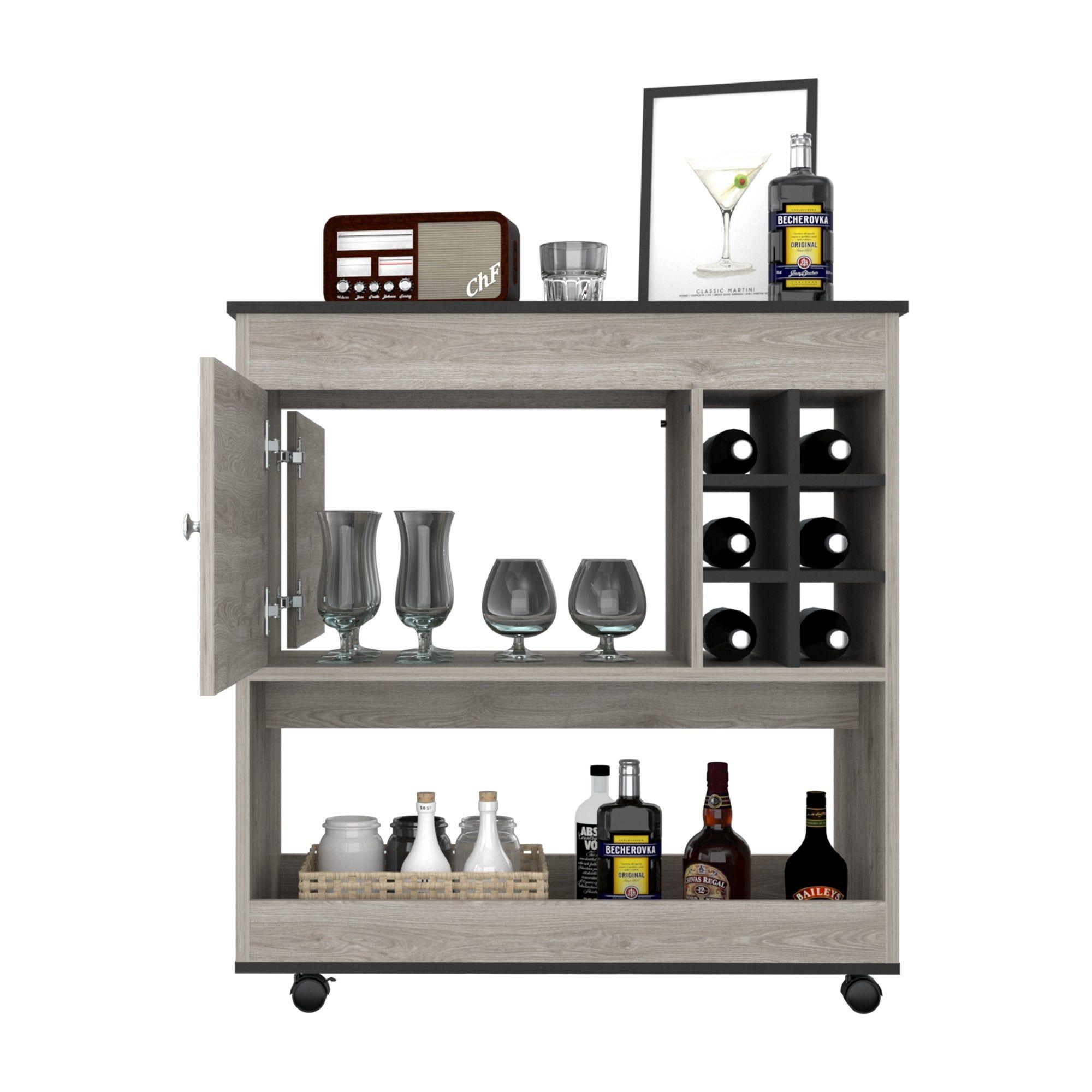 Bar Bajo Con Ruedas 6 Botelleros 1 Puerta Fm-008G Gris-2