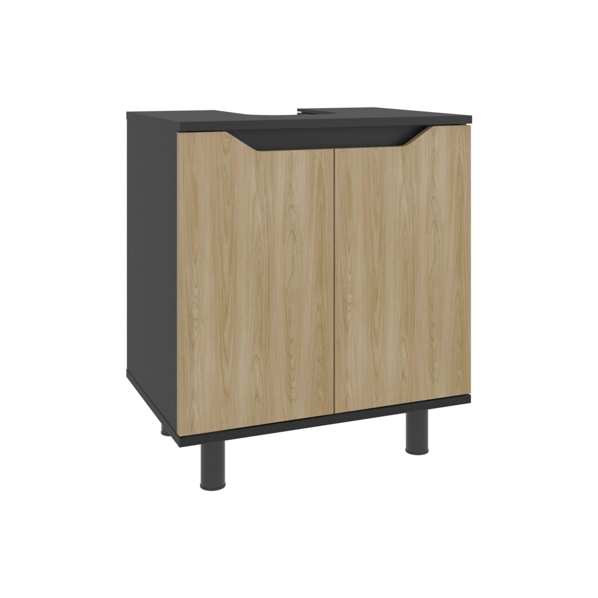 Mueble Para Lavamanos 2 Puertas Negro Y Café Claro-0