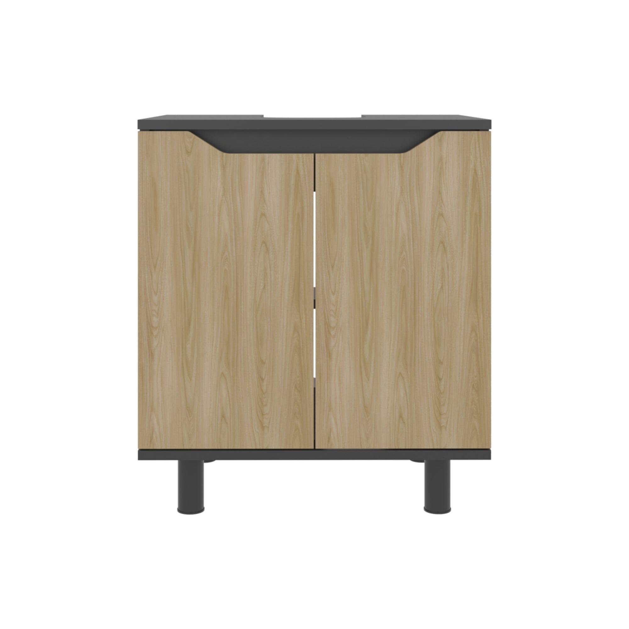 Mueble Para Lavamanos 2 Puertas Negro Y Café Claro-1