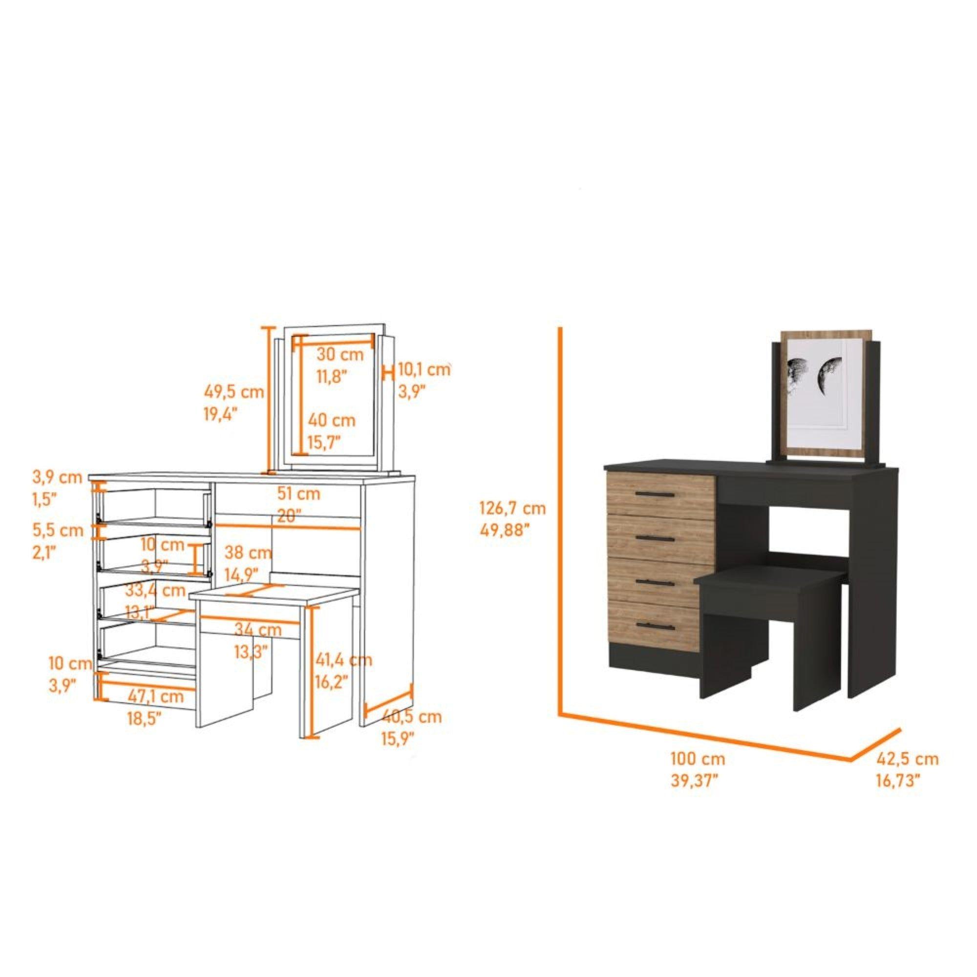 MUEBLE TOCADOR CON ESPEJO Y 4 CAJONES FM-001N - NEGRO-6