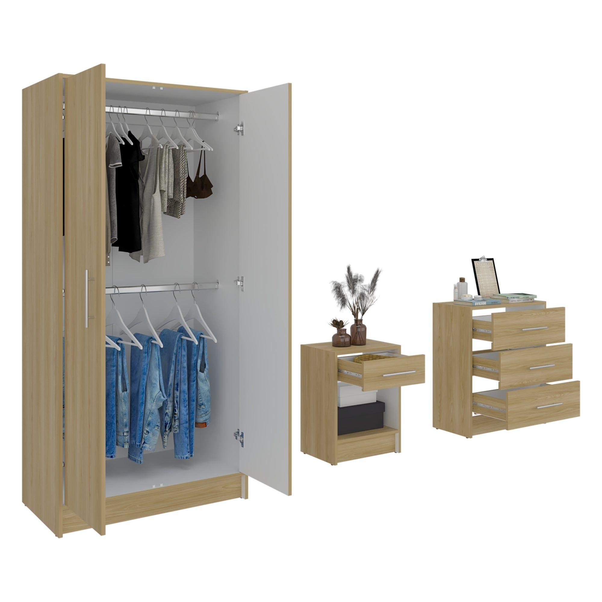 Set Dormitorio Closet 2 Puertas + Velador + Comoda Fm Café Claro-2