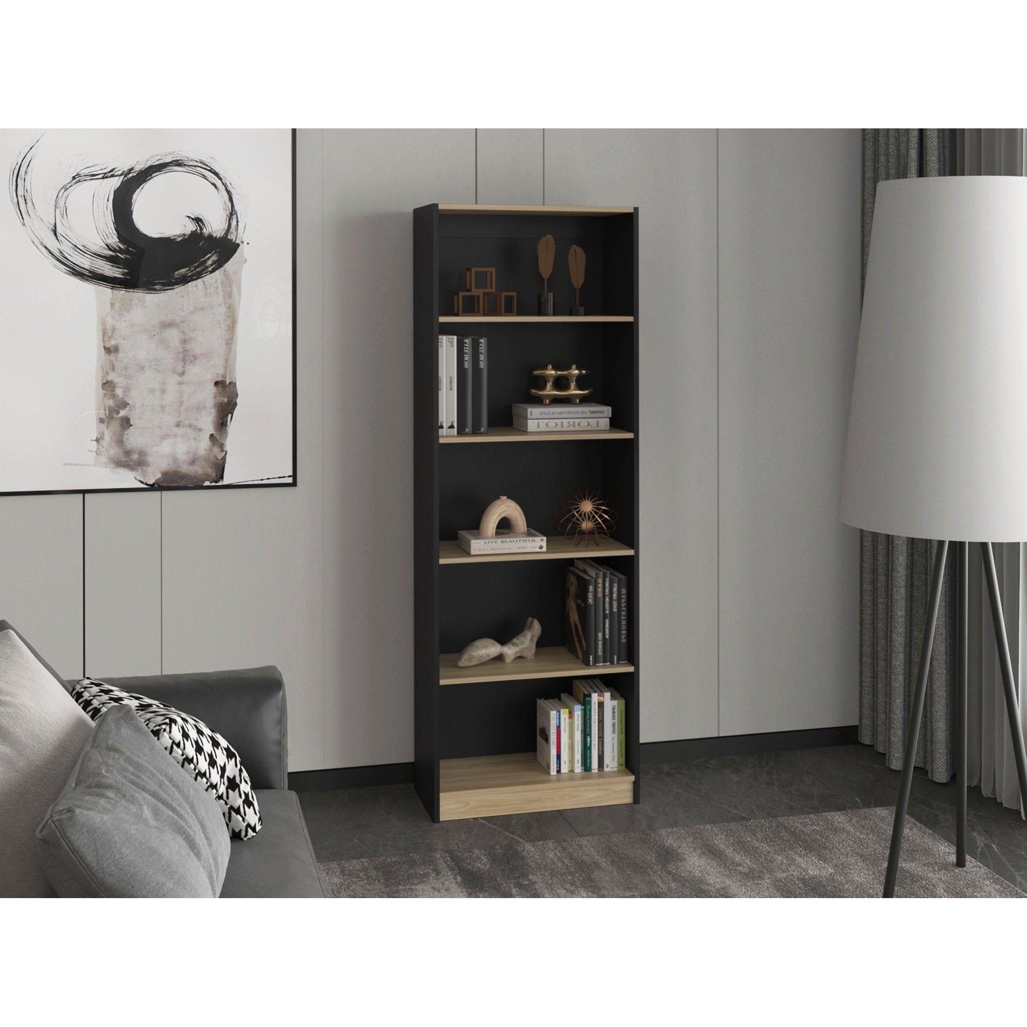 Estante Organizador De Libros 180,6X62,8X29,9 Cm Negro Y Café Claro-5