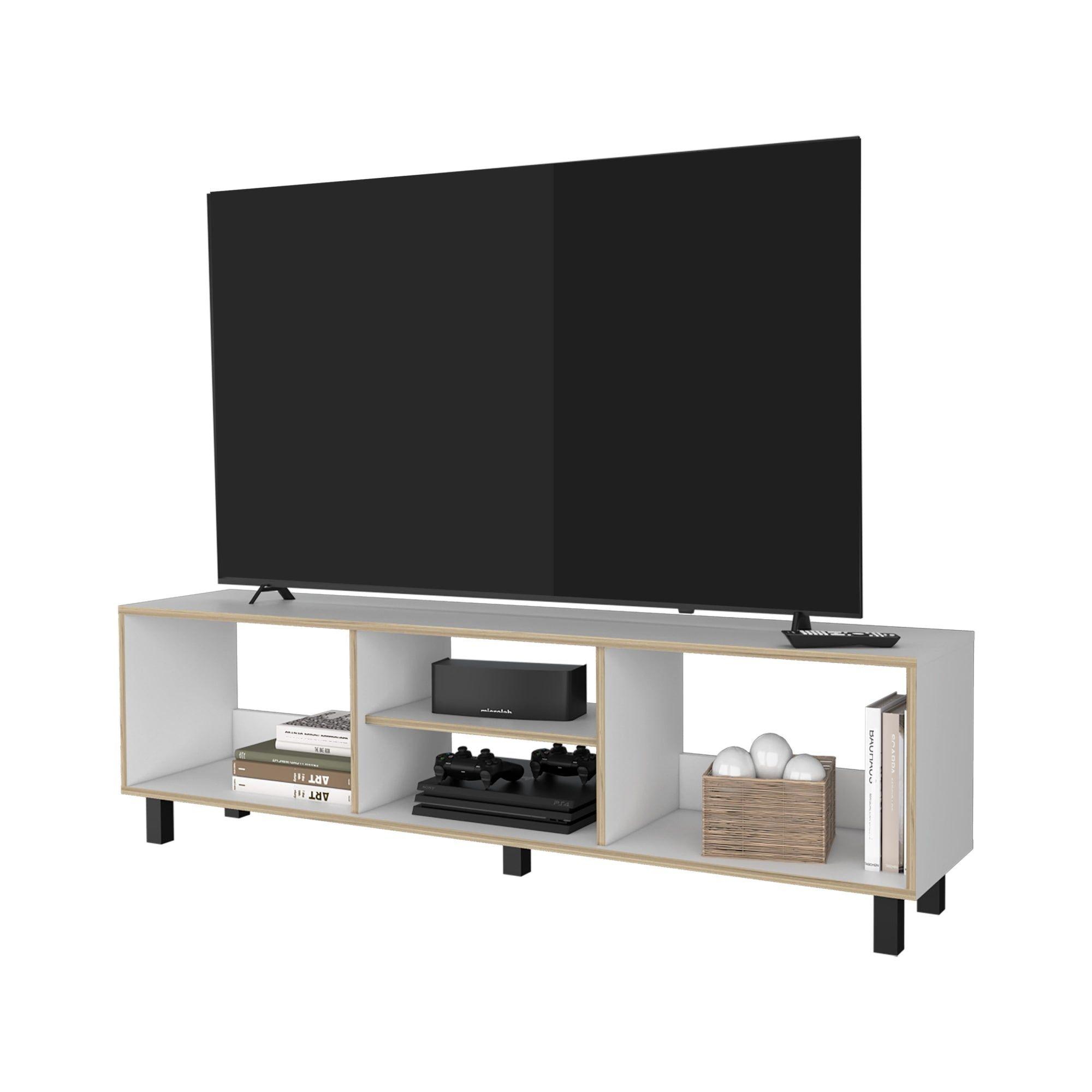 RACK TV 70" CON 5 REPISAS FM-033B - BLANCO Y CAFÉ CLARO-2