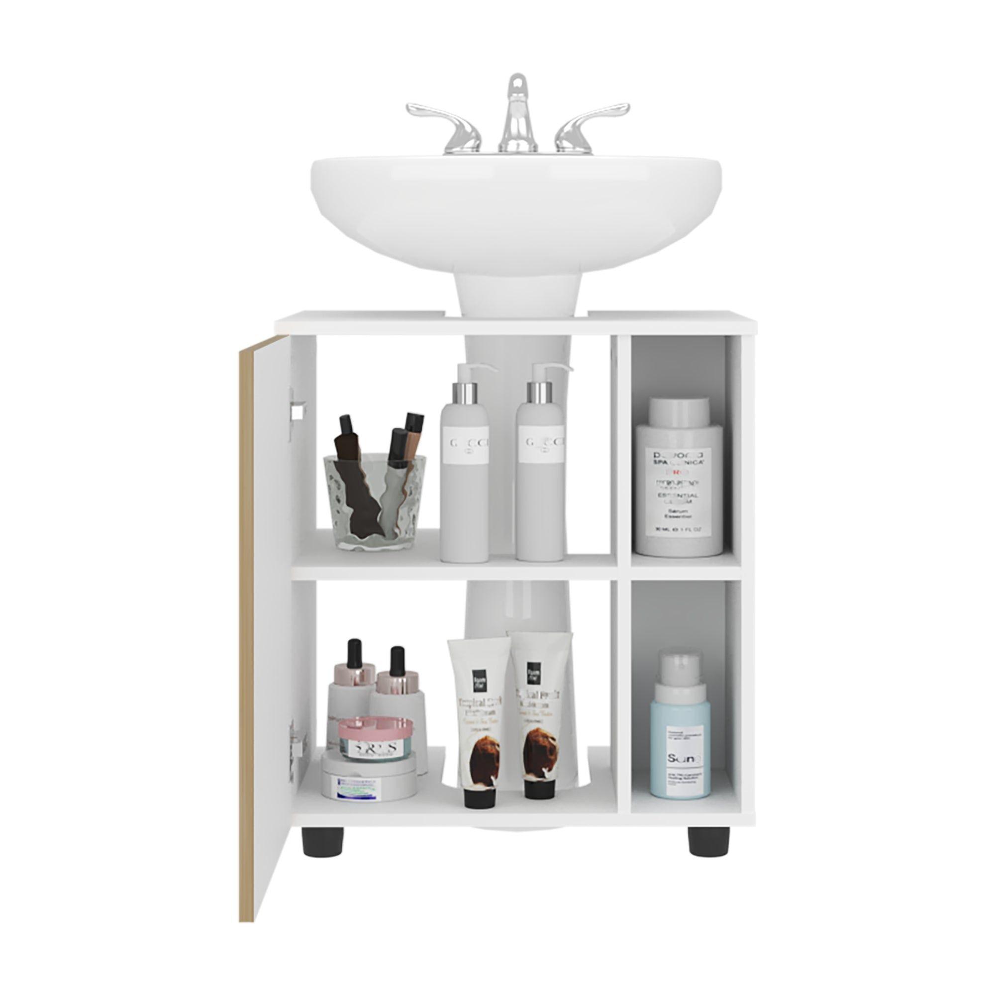 Mueble Para Lavamanos 1 Puerta 4 Espacios Blanco Y Café Claro-3