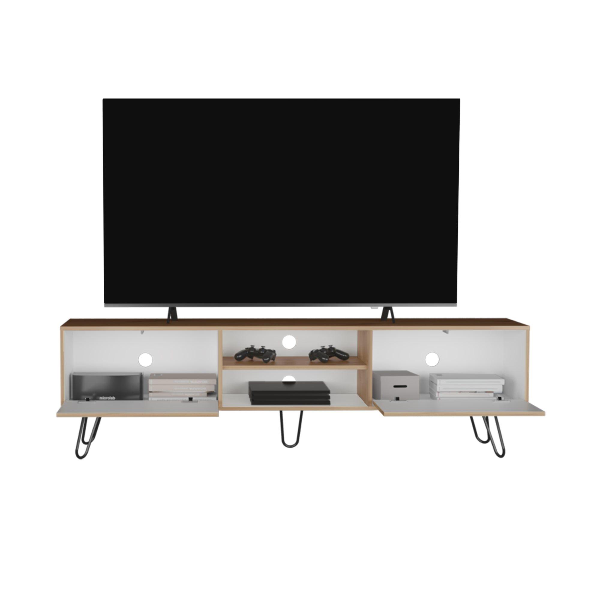 Rack Tv 80" 2 Puertas Fm-007B Blanco Y Café Claro -2