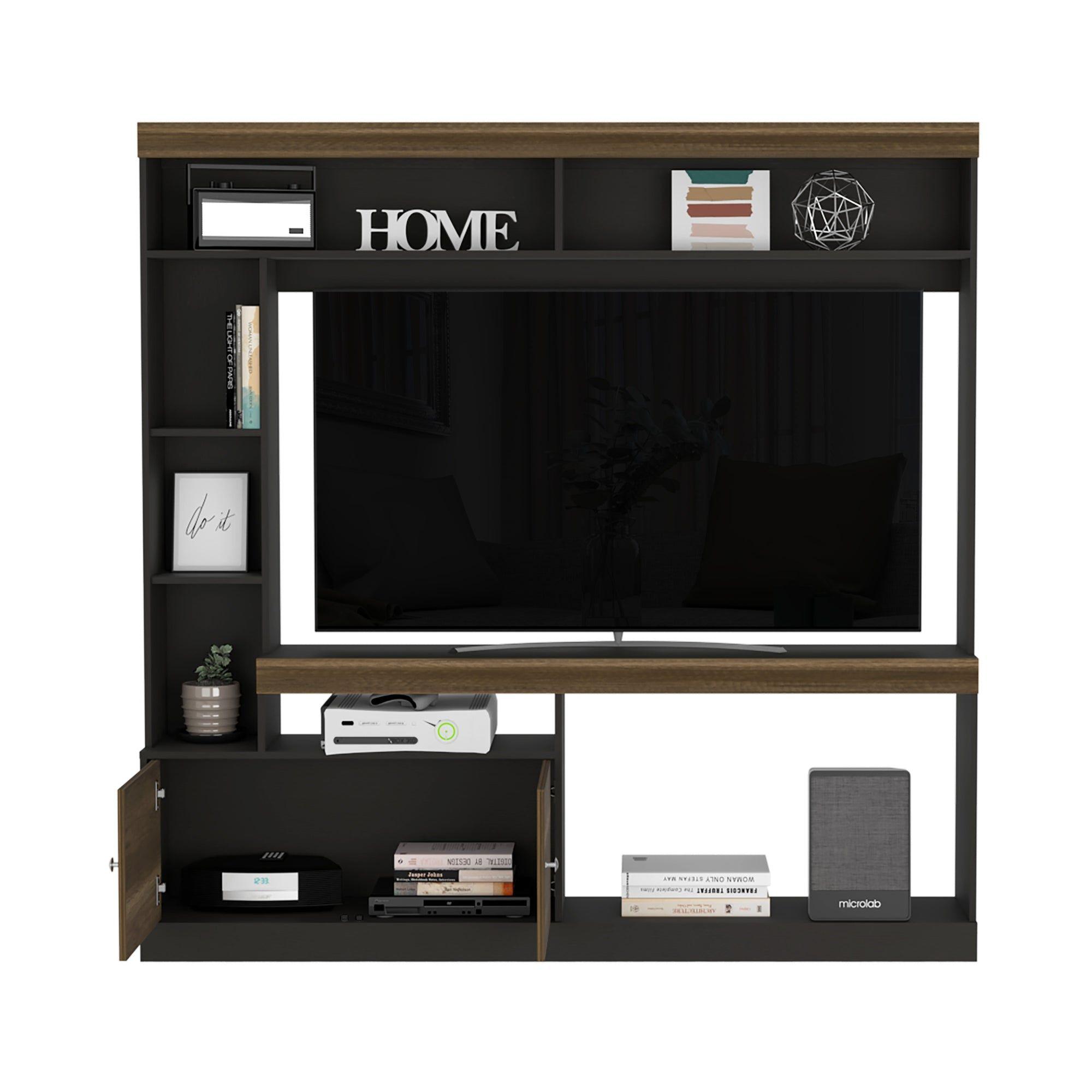 ESTANTE TV  55" CON 2 PUERTAS 7 REPISAS FM-002O CAFÉ OSCURO Y NEGRO-2