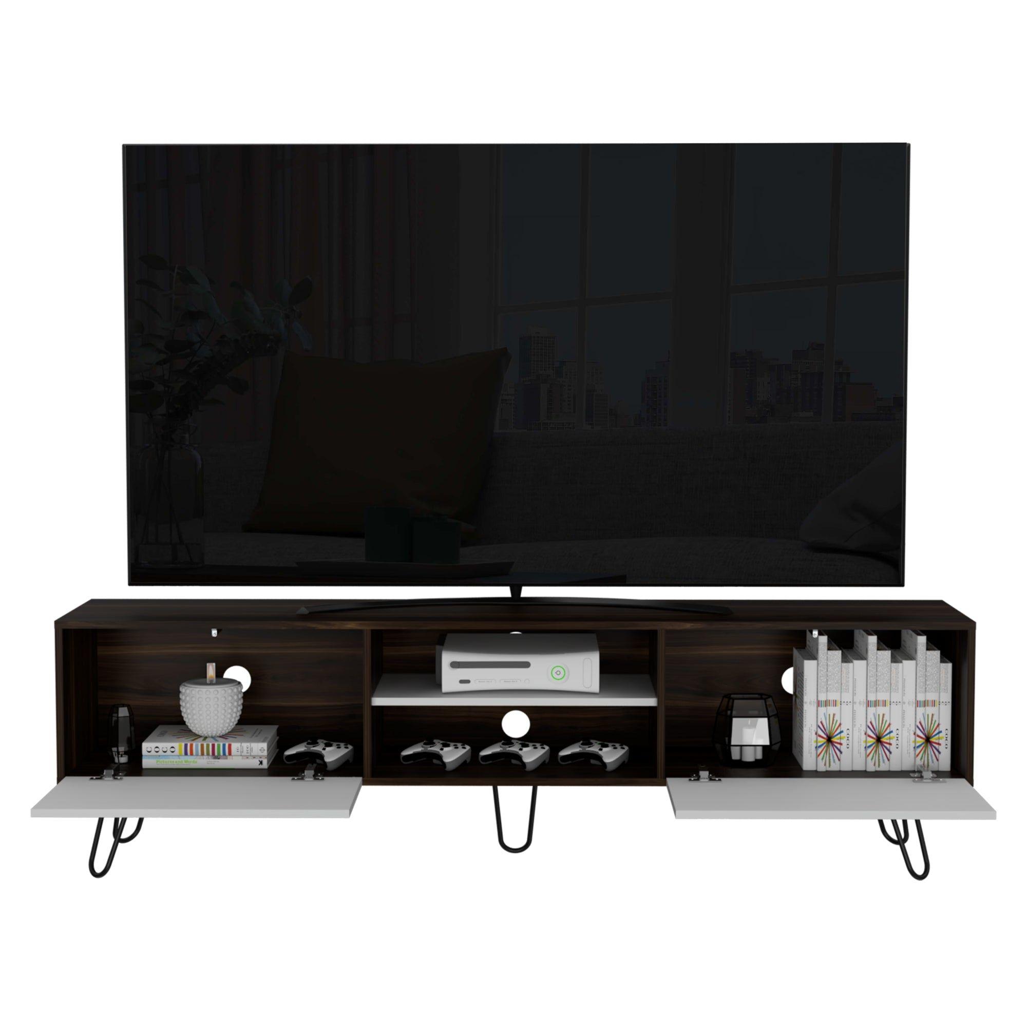 Rack Tv Con Capacidad Hasta 70" 52,5 X 180 X 35 Cm Cafe Oscuro Y Blanco-1