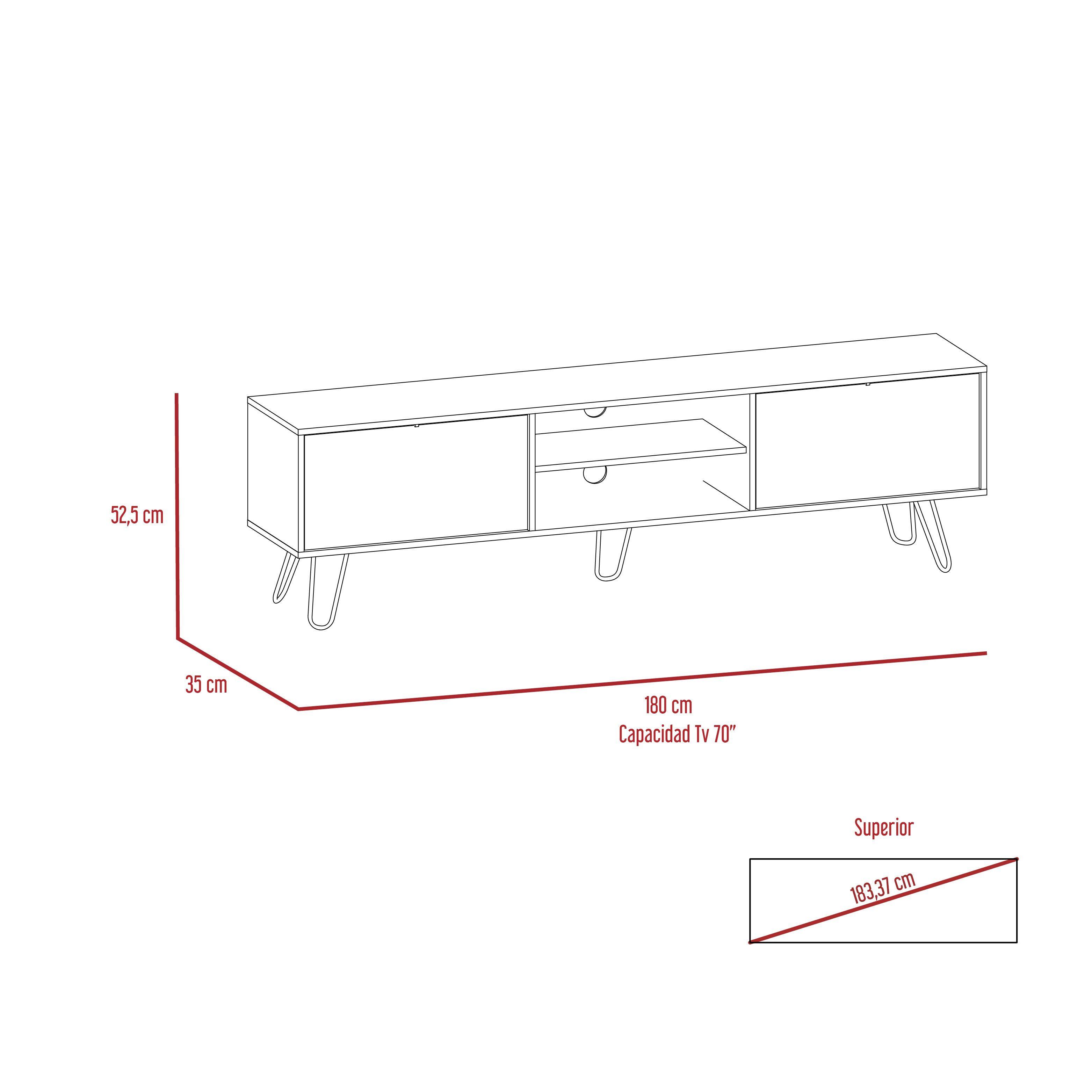 Rack Tv Con Capacidad Hasta 70" 52,5 X 180 X 35 Cm Cafe Oscuro Y Blanco-4