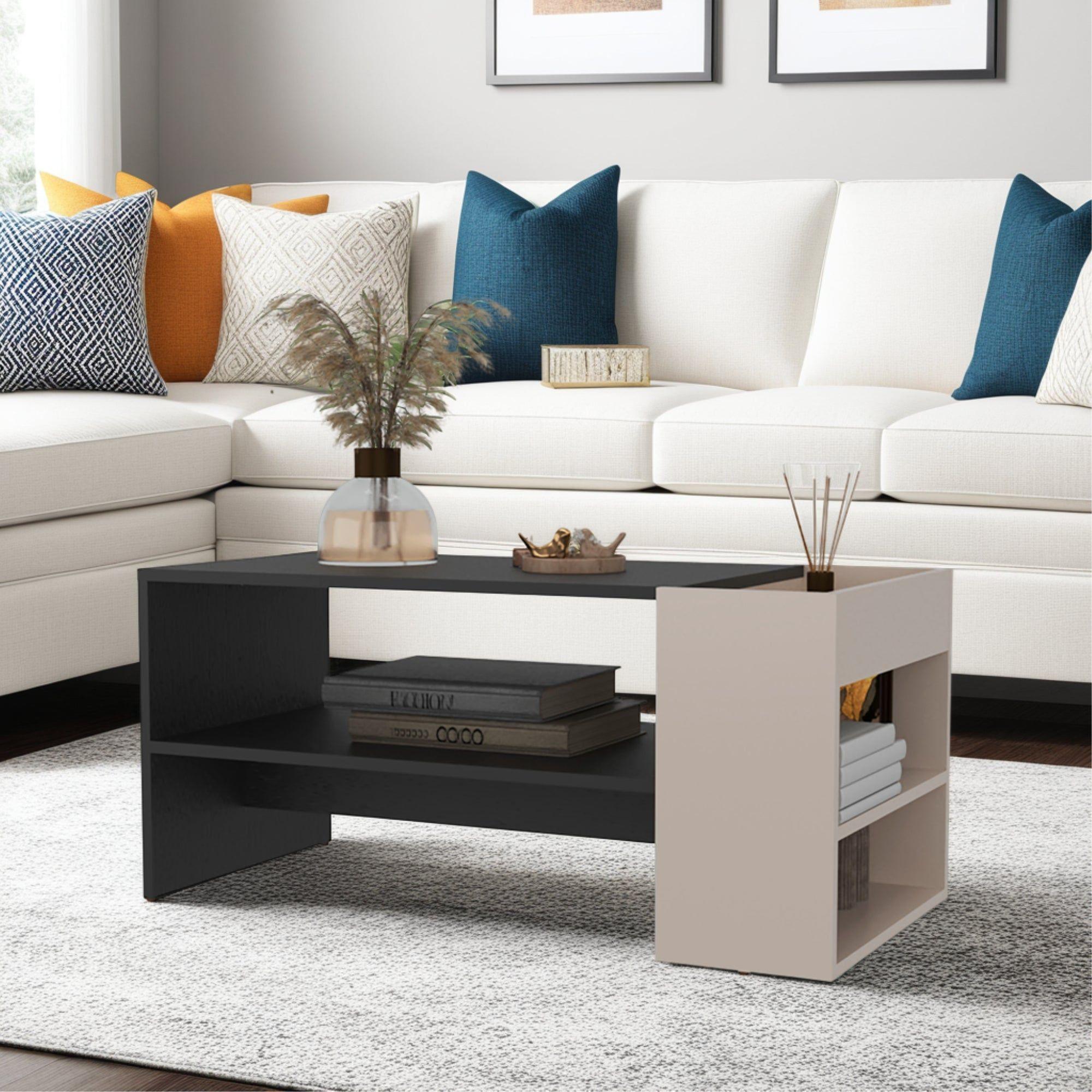 Mesa Centro 42x91x45 Cm Beige Y Negro-4