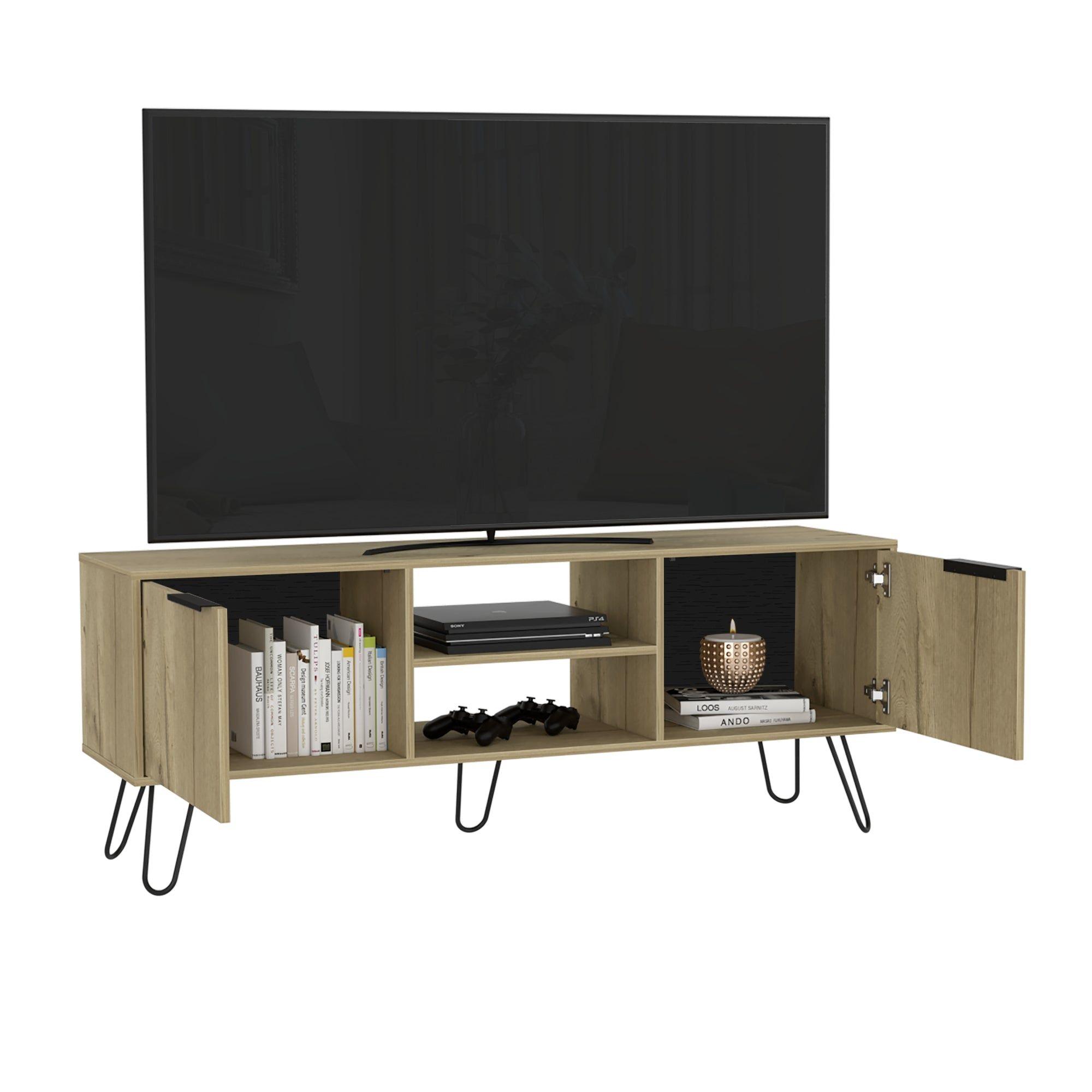Rack Tv 65" 2 Puertas Café Claro Y Negro-3