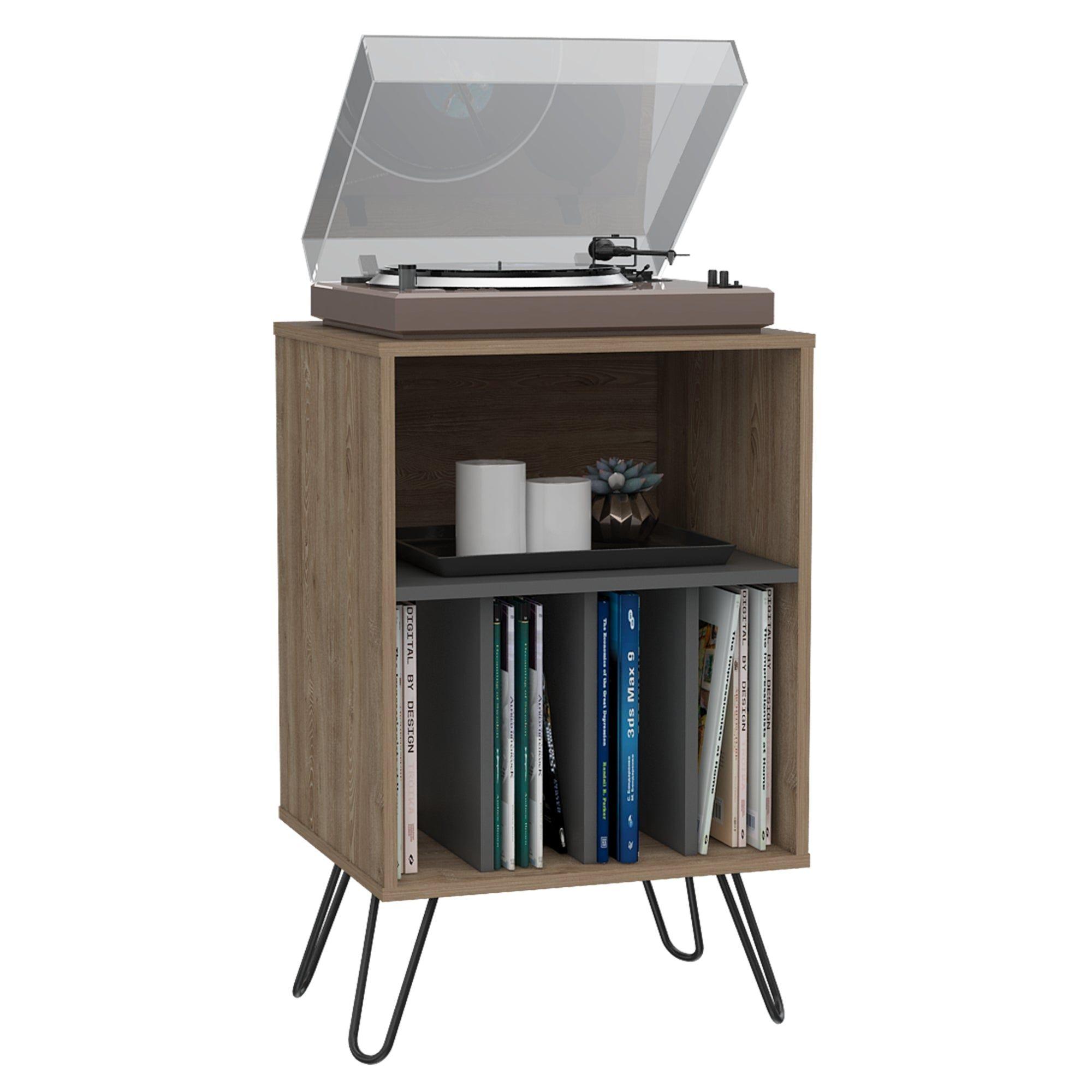 MESA AUXILIAR CON ENTREPAÑOS CAFÉ CLARO Y GRIS-2